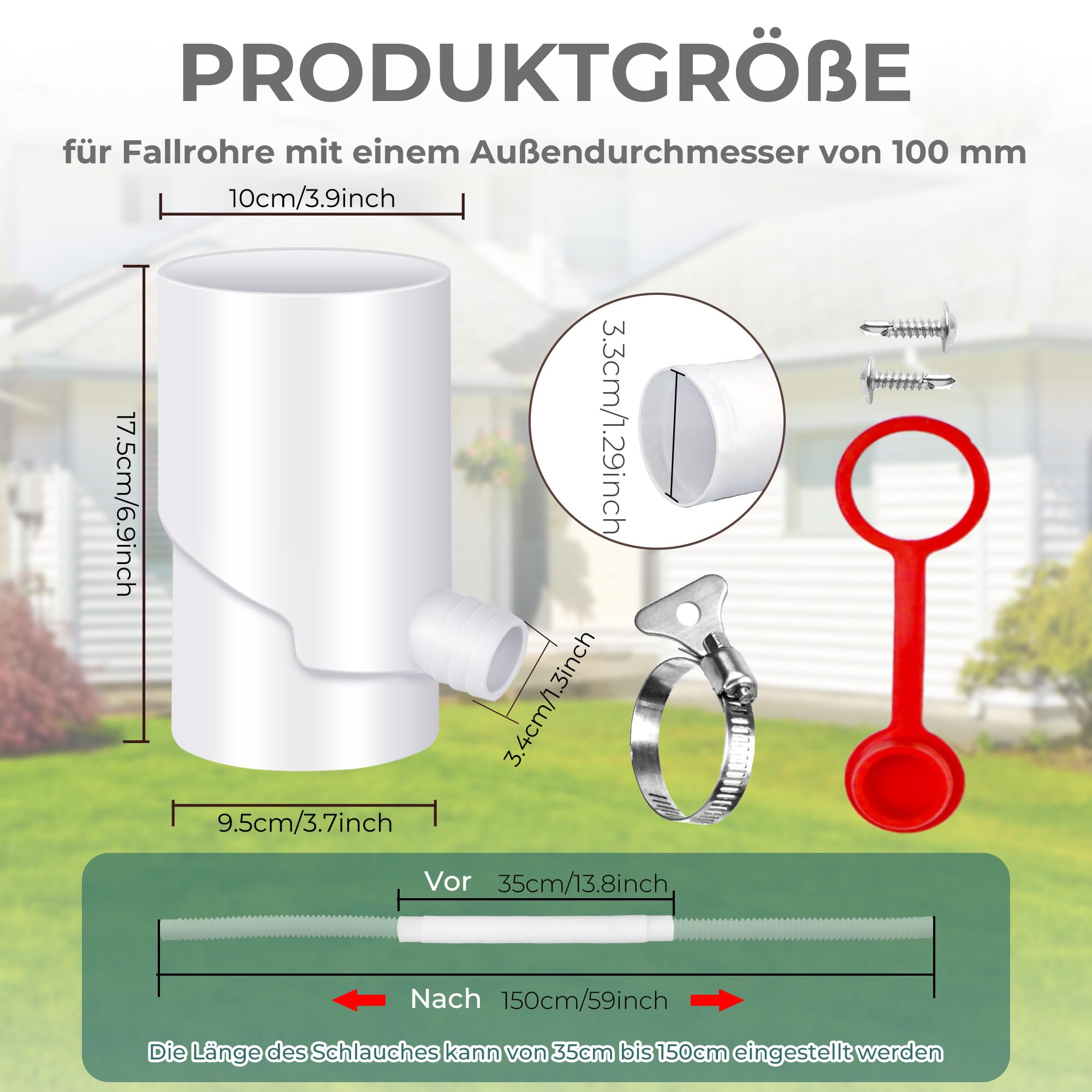 Collecteur D'Eau De Pluie 100 Mm Avec Tuyau Télescopique – Résistant Au Gel, Rendement 85 %, Installation Facile, Noir