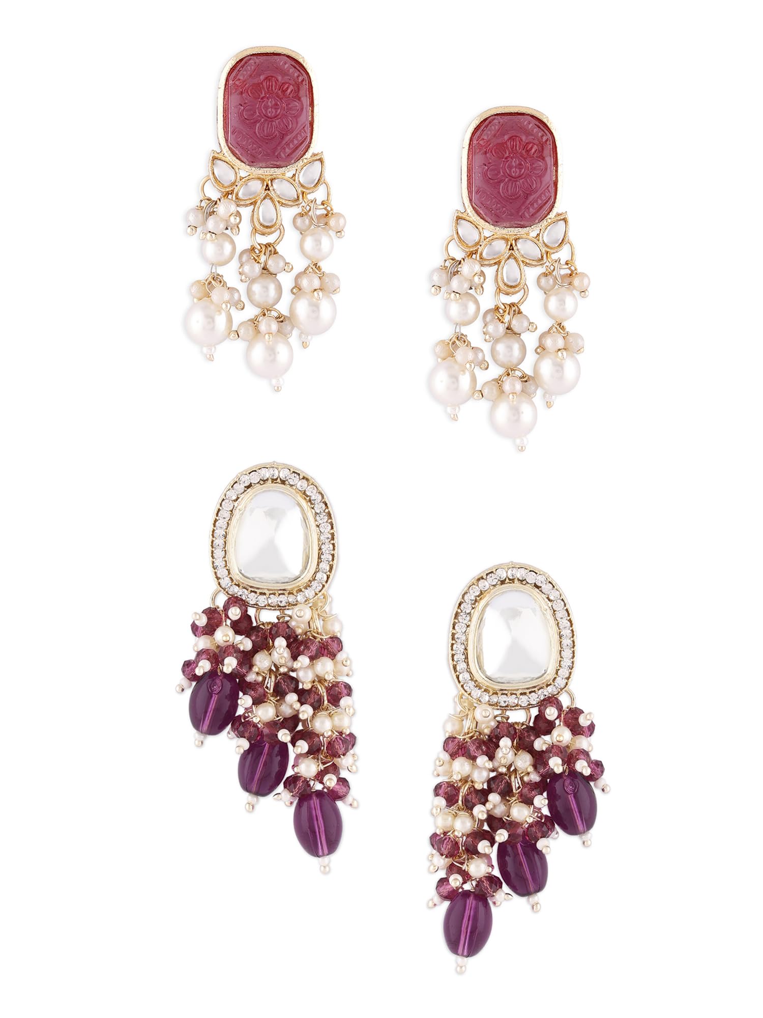 Zaveri Pearls Set of 2 Wine Color Stones Beads Clustered Traditional Drop Earrings For Women-ZPFK17983 (B0D11BQMQM) Amazon Price History, Amazon Price Tracker