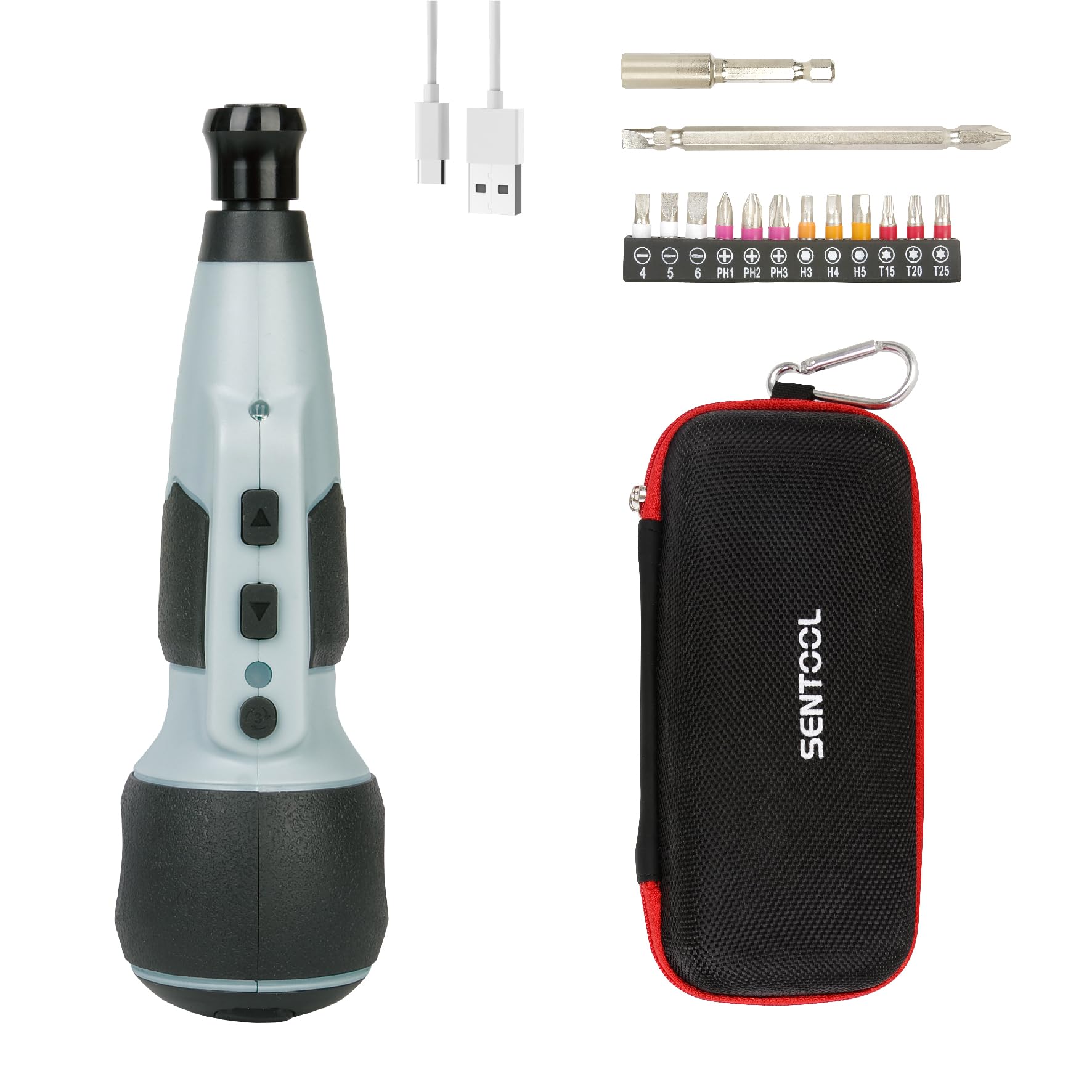 SENTOOL 電動ドライバー 小型 ペン型 ドライバー 電動 手動兼用 充電ドライバー 3段階切替モード 電ドラ 収納ケース付属 USB Type C充電式 女性や初心者でも簡単に使える 家具の組み立て・手作りインテリアに DIY電動工具 正逆転切替簡単すばやい 2026年最新改良 (グレー+3段階切替)