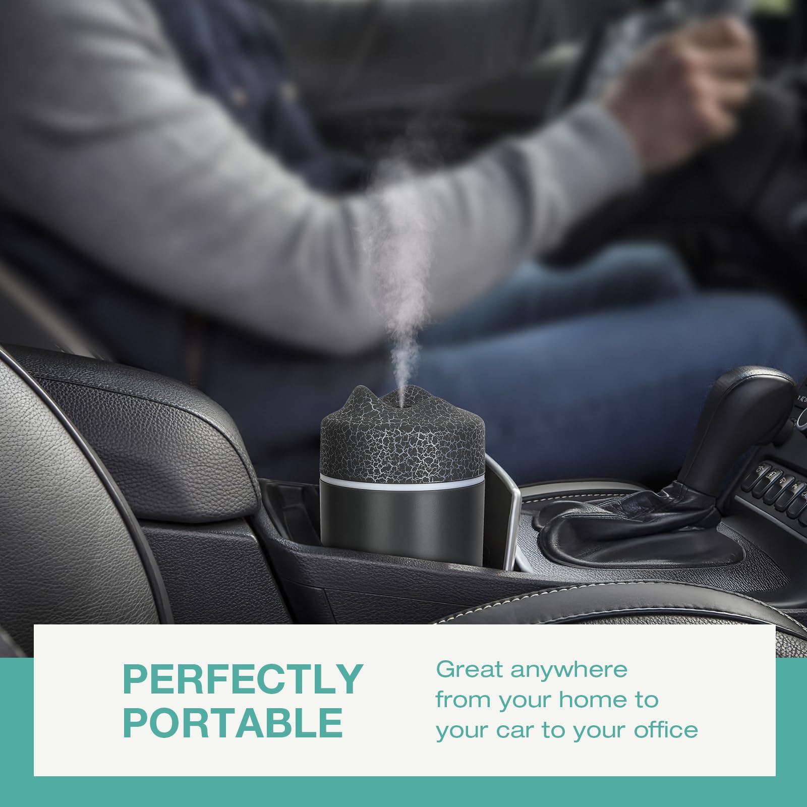 Portable Mini Humidifier, 300ml Small Cool Mist Humidifier, USB Personal Desktop Humidifiers for Bedroom Office Baby Travel Car, Colorful, Auto Shut-Off, 2 Mist Modes, Dark Grey