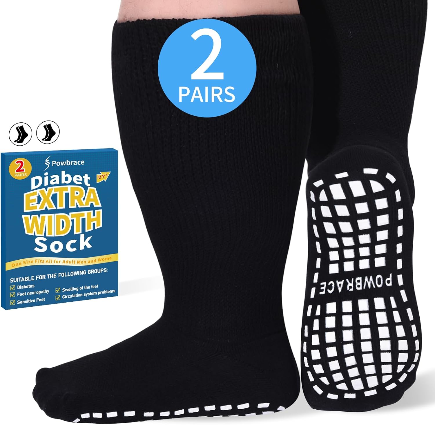 2 Pairs Super Width Socks for Swollen Feet,Diabetic Socks for Men Women Plus Size,Hospital Non Slip Socks,Lymphedema,Edema Cast Socks,Bariatric Socks