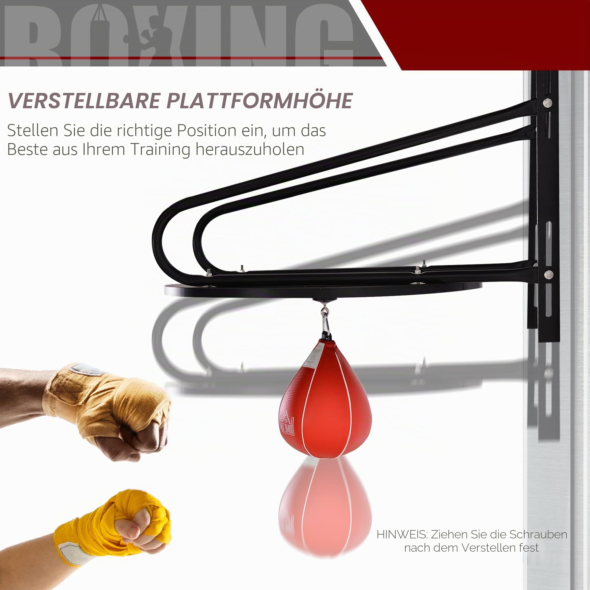 HOMCOM Boxbirne, Boxball, mit Halterung, Drehteller + Pumpe aus Holz, höhenverstellbar, Stahl mit synthetischer Beschichtung