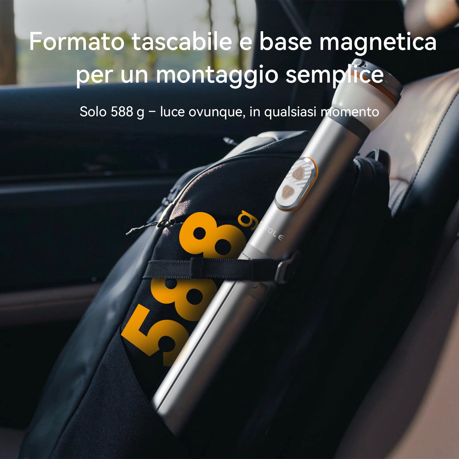 Lampada Campeggio LED Ricaricabile 800 Lumen Altezza Regolabile, Telecomando, Base Magnetica, IP65 Impermeabile, Luce da Esterno Telescopica per Escursioni, Emergenze, Outdoor