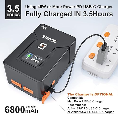 Miniatura 4 de ZGCINE ZG-V99 99Wh 6800mAh V-Mount Batería, 14.8V 99Wh 6800mAh V Lock V Forma de Li-ion Batería PD Carga rápida para cámara DSLR