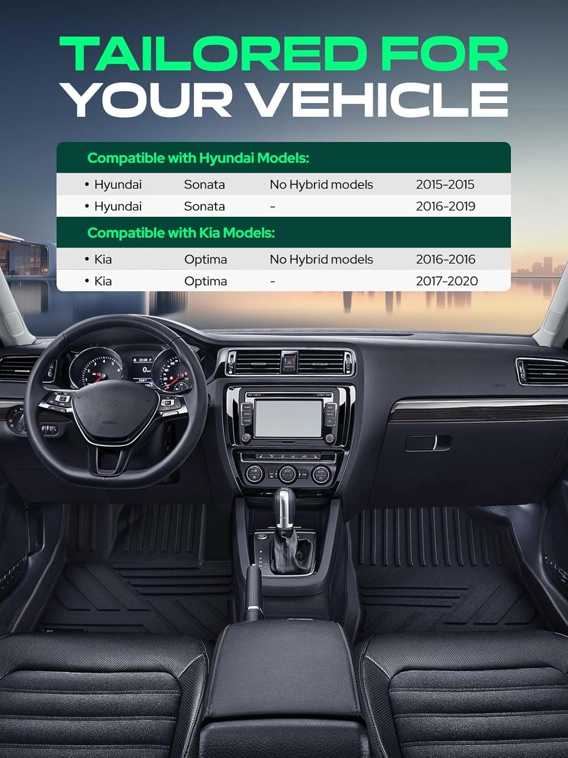 YHTAUTO Floor Mats & Cargo Mat Compatible with 2015-2019 Hyundai Sonata & 2016-2020 Kia Optima, TPE Floor Liners All-Weather Protection Custom Fit, 1st & 2nd Row & Trunk Mat, Set of 4 Black