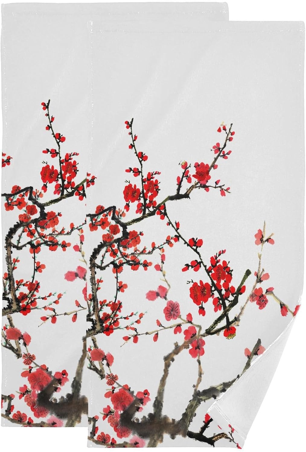 HATESAH 2 Pack Red Cherry Blossom Hand Towels,Microfiber
