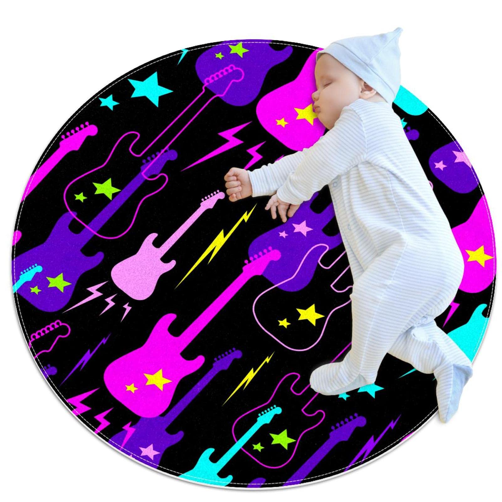 Tapis rond guitares 100x100cm pour salon et chambre d'enfant