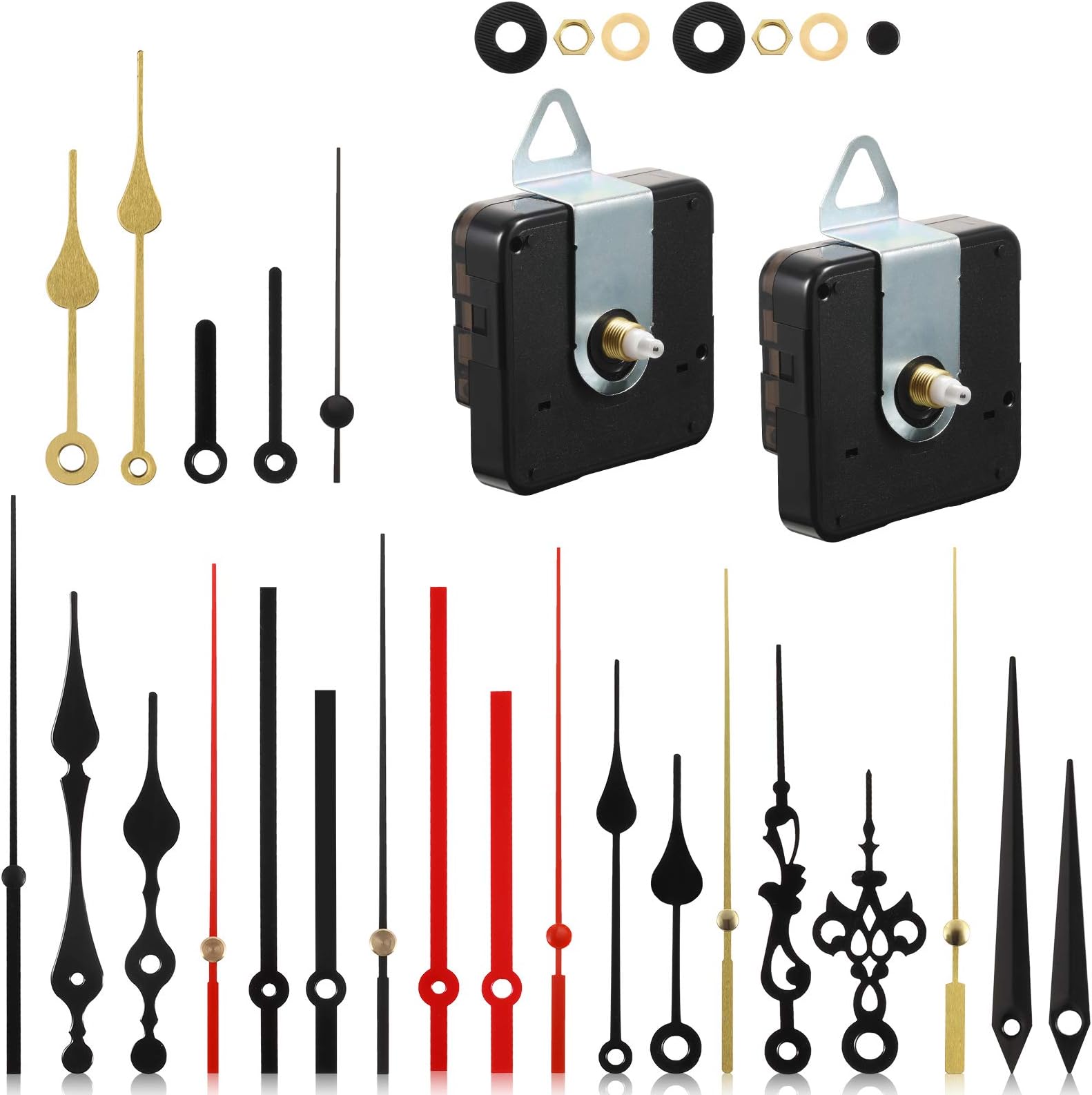 2 Pieces Quartz Clock Movement Mechanisms Non Ticking Clock Mechanism with 8 Clock Hands Sets of DIY Movement Kits Replacement (13 mm)