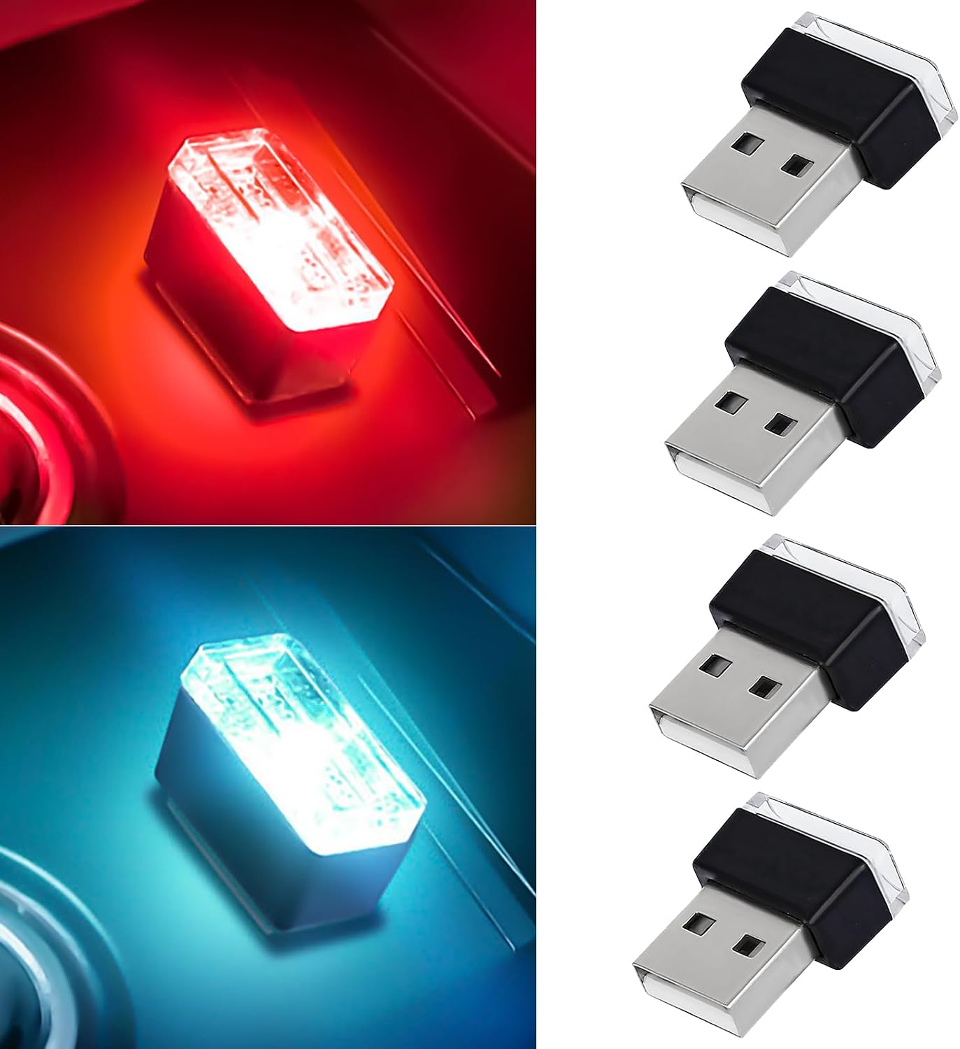 6 PCS USB LED Car Interior Atmosphere Lamp, Portable Mini Auto LED Decor Night Light, Plug-in USB Interface Ambient Lighting Kit, Universal Car Interior Accessories (6 Colors)