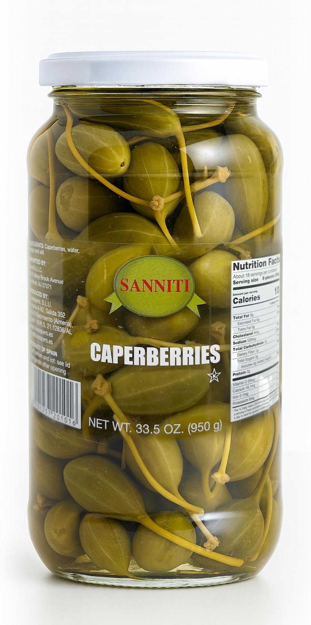 Sanniti Spanish Caperberries (Caper Berries) in Vinegar and Salt Brine - 33.5 oz