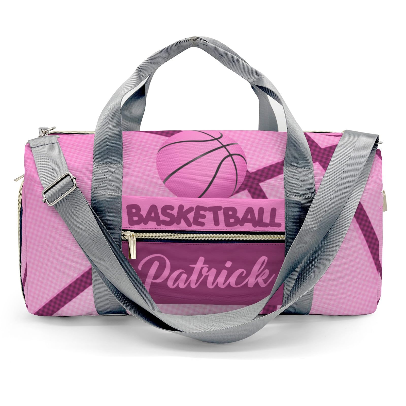XOZOTY Personalized Name Travel Bag Sports Duffel Bags Basketball Print Pink Gymnastics Travel Perform Training Casual Bag