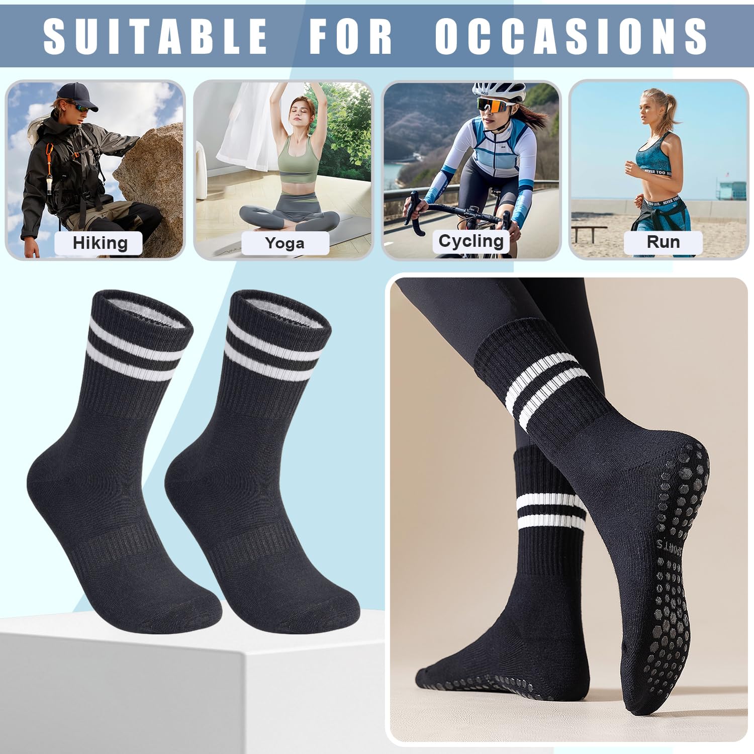 10 pares de calcetines largos antideslizantes con agarres para mujer, yoga, barra pura, ballet, entrenamiento, baile, 10 pares
