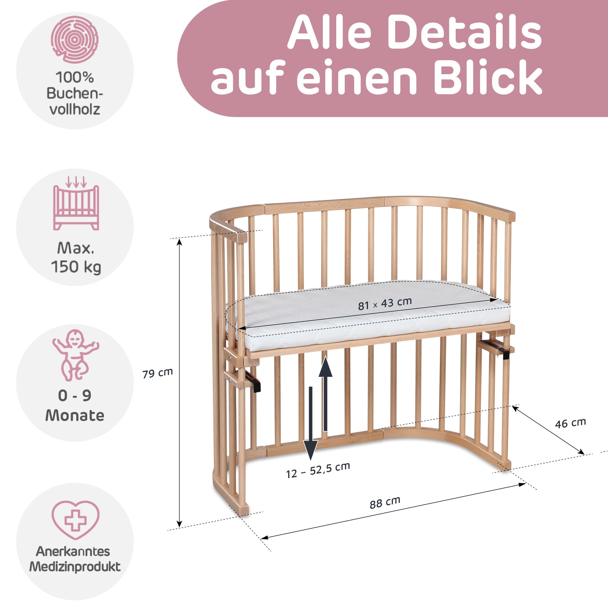 babybay Original lit cododo en bois de hêtre massif modulable hauteur réglable lit bébé évolutif
