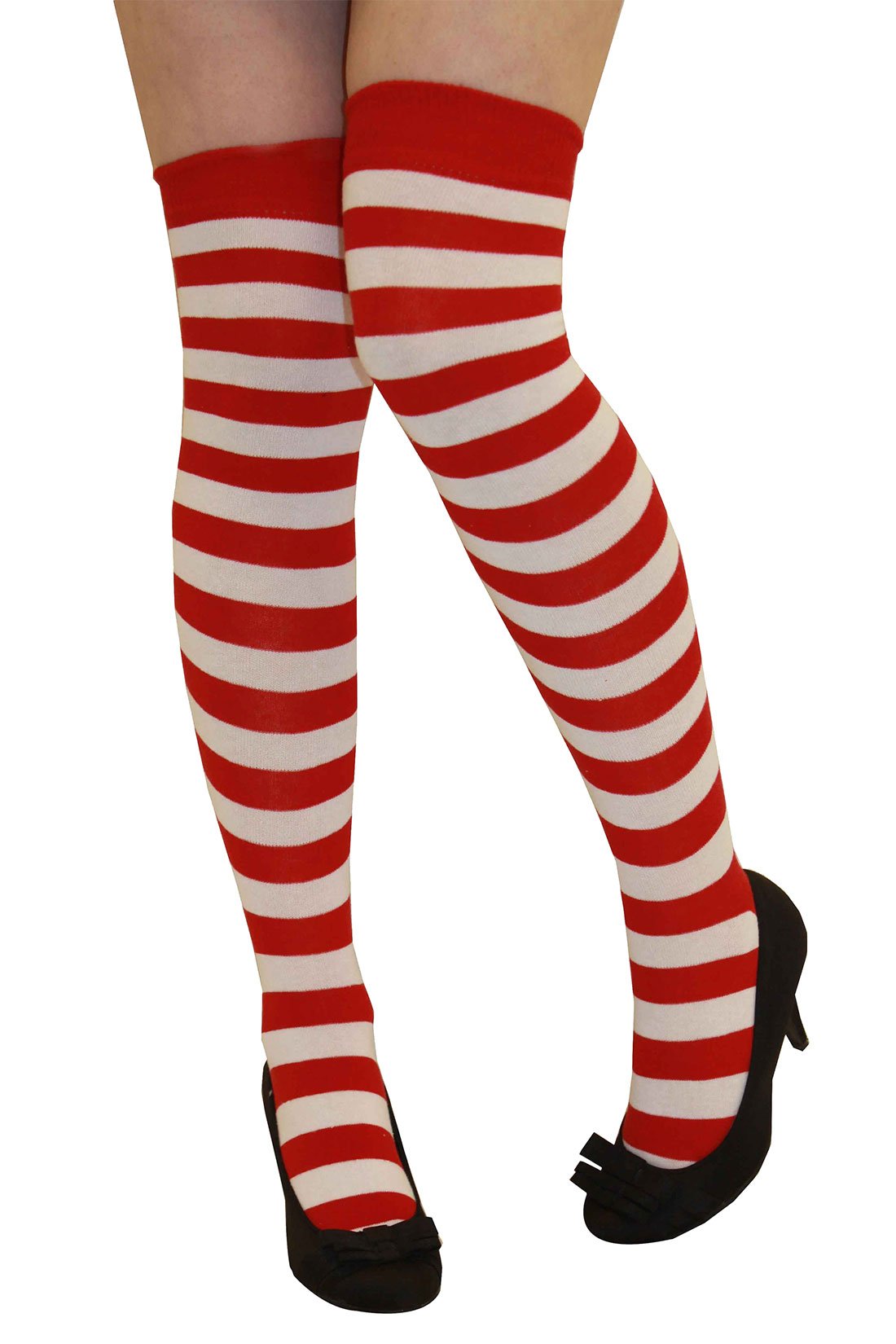21Fashion Women's White And Red Stripey Striped Overknee Over The Knee Long Socks