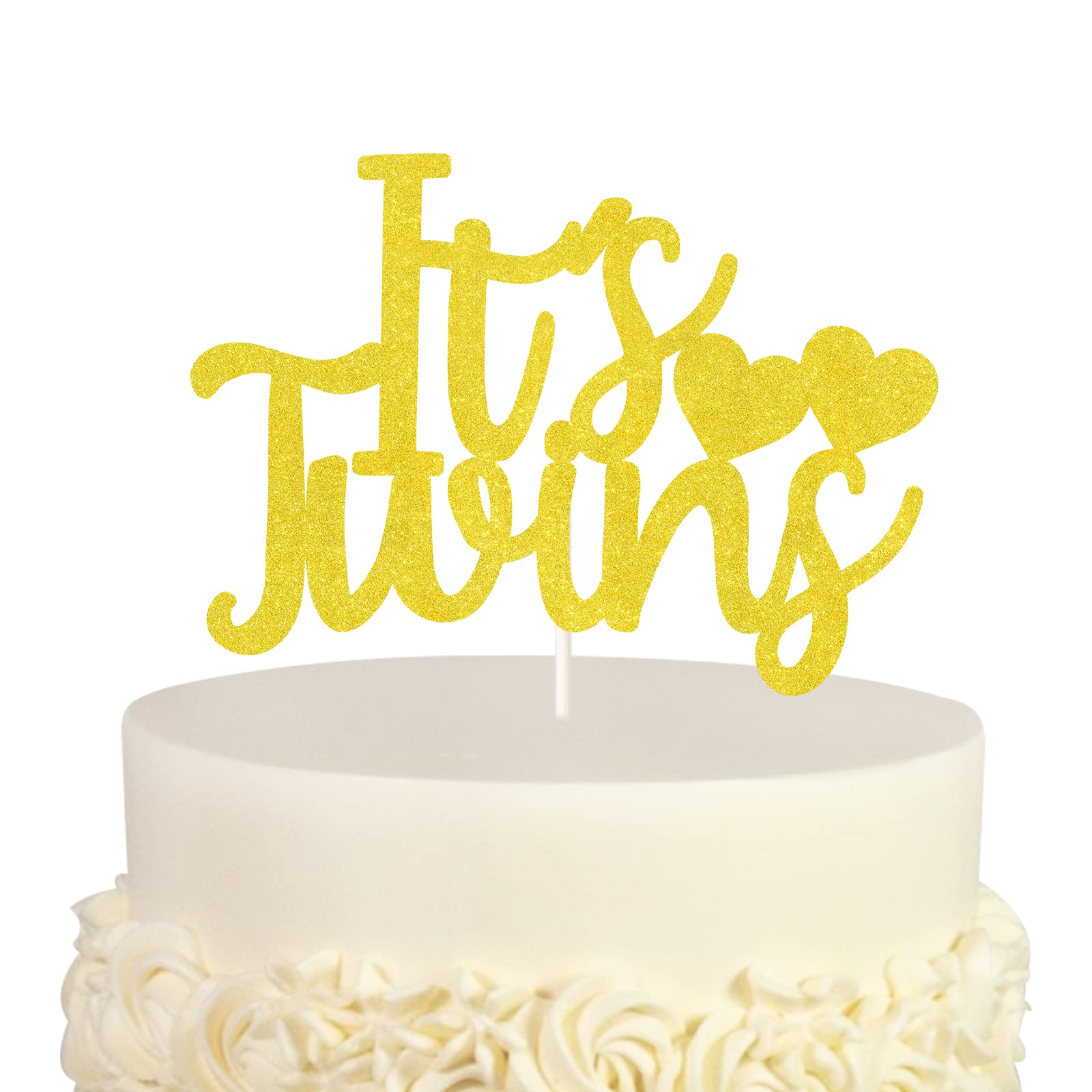 It’s Twins Cake Topper,Gold Glitter Twins Cake Topper for Baby Shower,Boy or Girl Gender Reveal Party Decorations,Twins1st Birthday Party Supplies