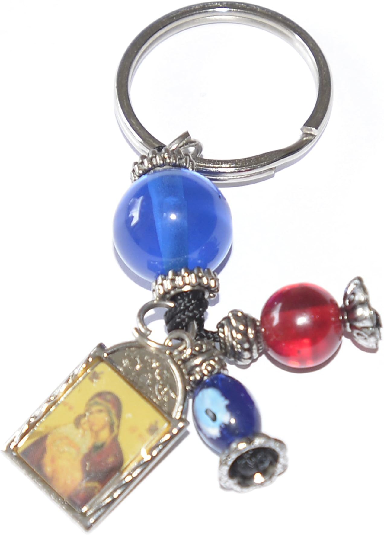 GREEK EVIL EYE key chain Charm Virgin Mary And Baby Jesus Mati Panagia