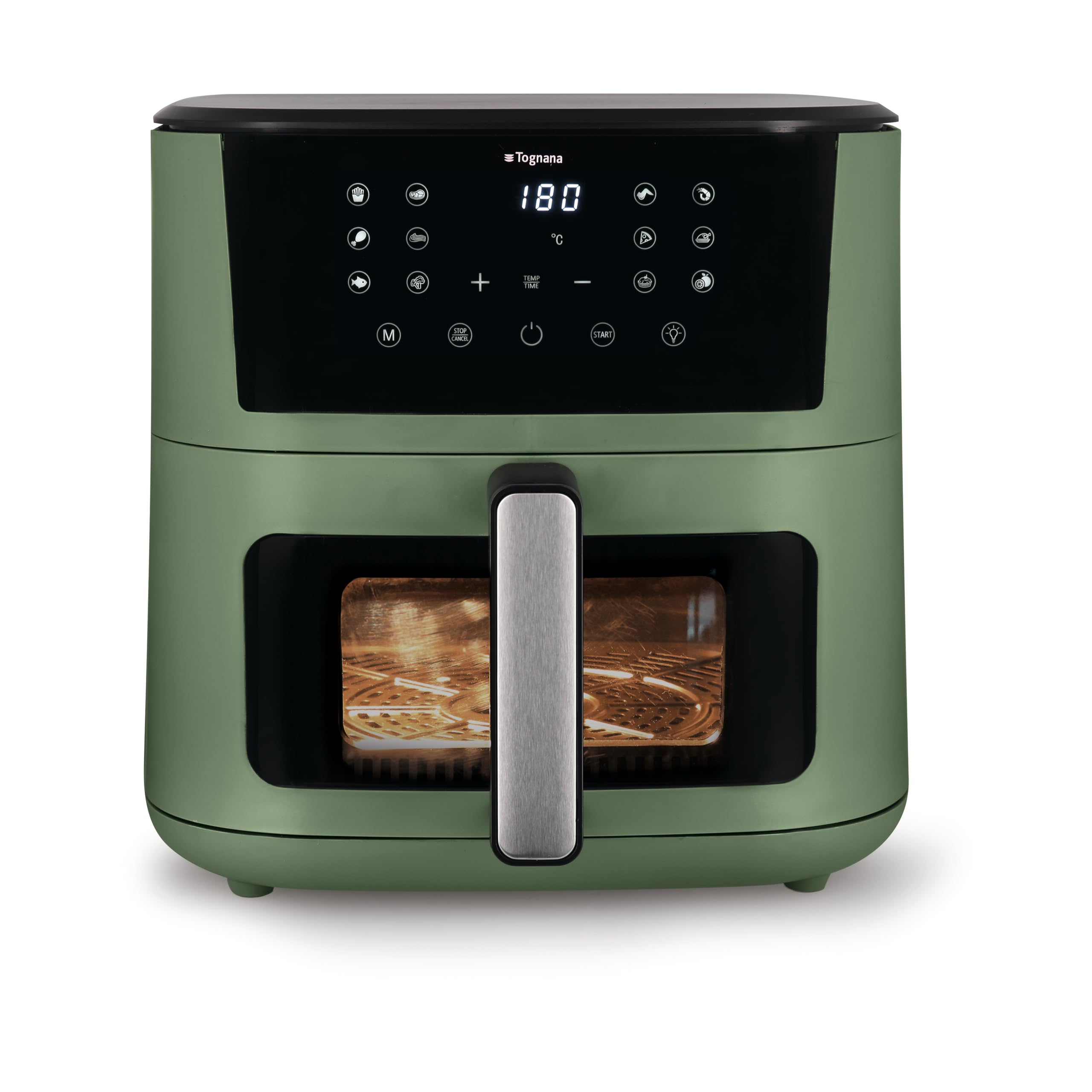 Tognana Iridea, Freidora de aire 10L, doble resistencia, pantalla digital, temporizador, 80-200°C, ventana, 2300W, Verde Salvia