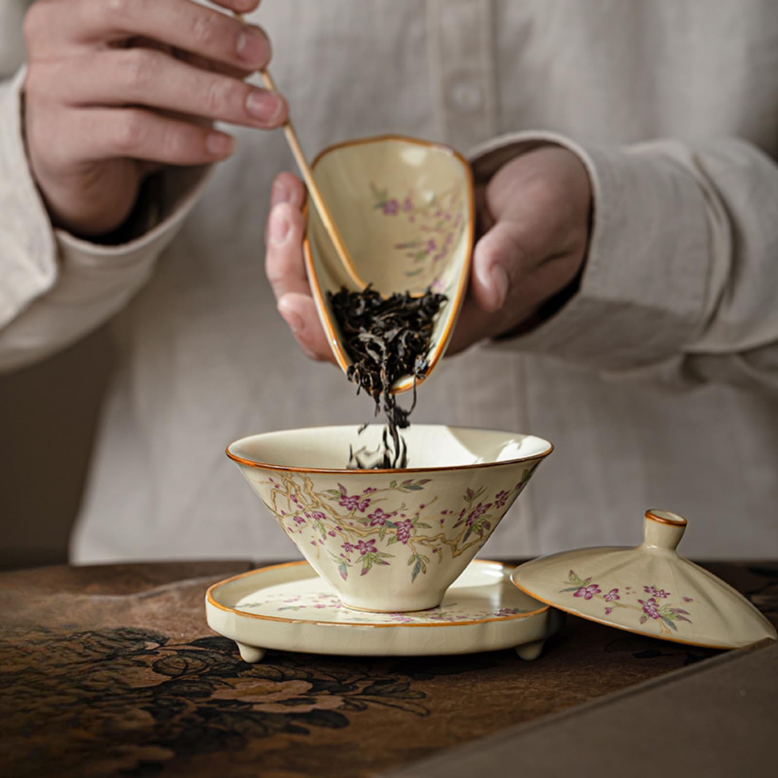 Beżowy Ru Kiln Gaiwan, 130 ml, zestaw do herbaty Kung Fu Domowa miska na herbatę
