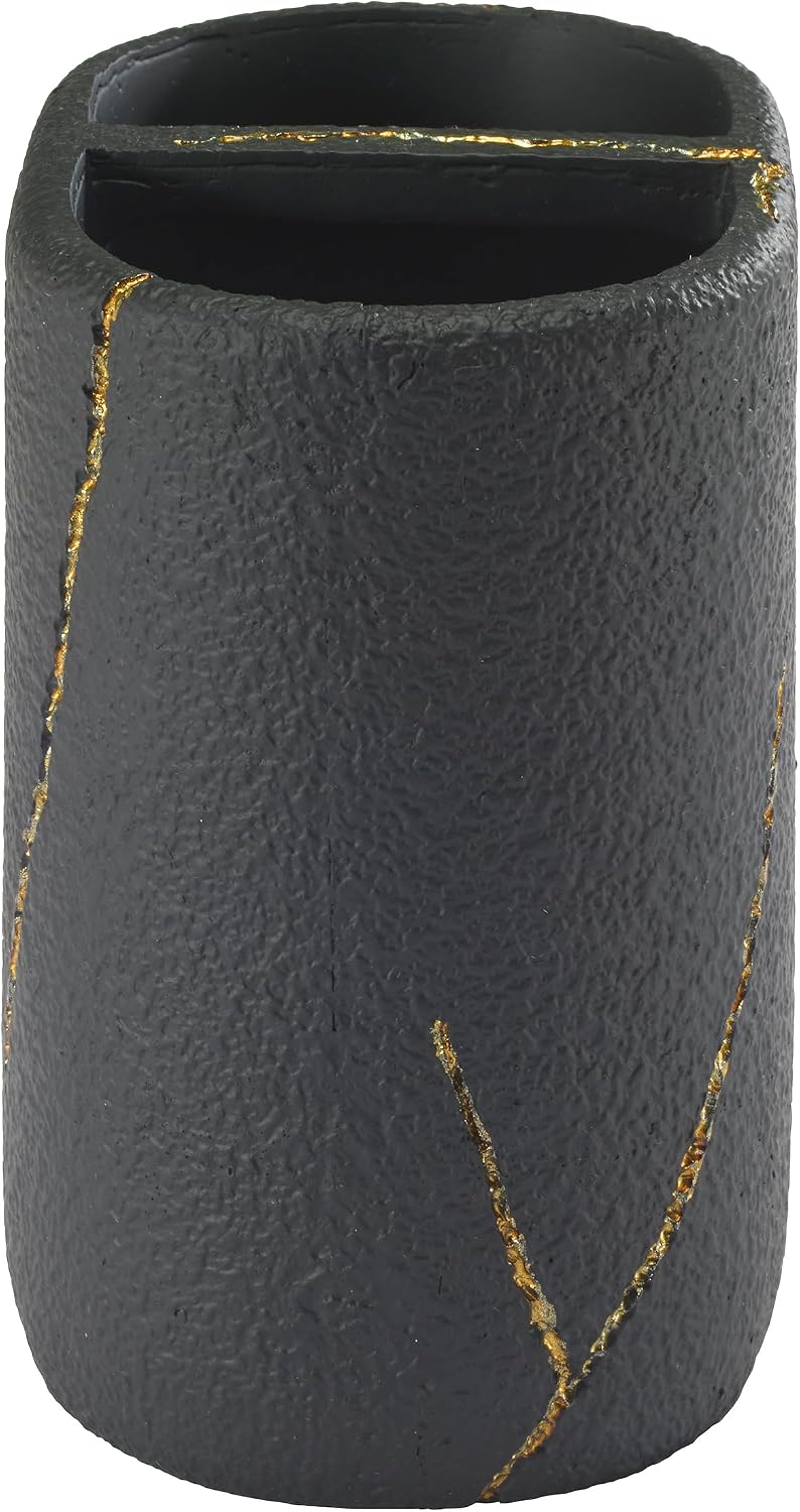 Nicole Miller - Toothbrush Holder, Resin Countertop Accessories, Dorm Room Essentials (Sydney Collection, Black/Gold)