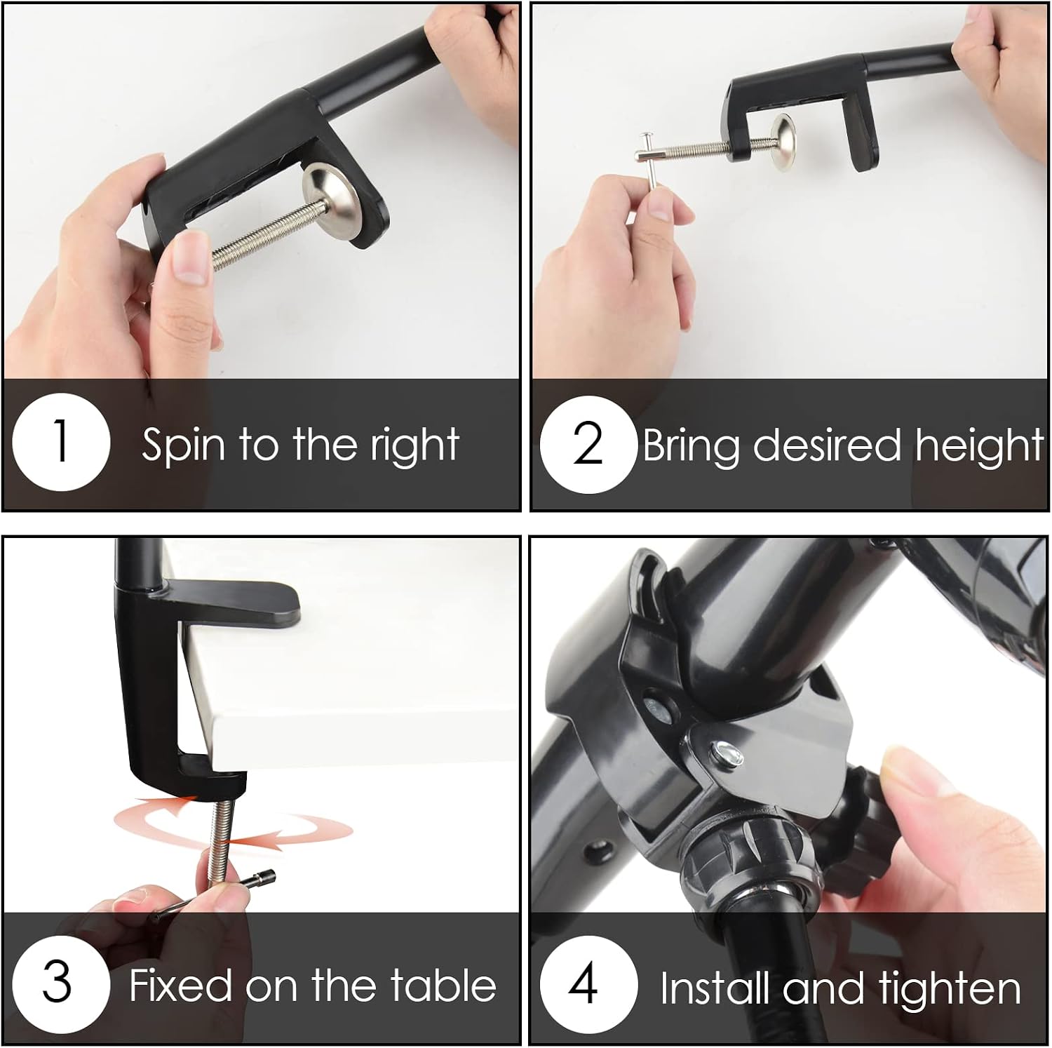 Linkidea Hands-Free Hair Dryer Holder, 33.5 in Flexible Arm Clamp-On Stand for Handheld Blow Dryers, Fits Desks Under 2.4 in Thick, for Hair Styling and Pet Grooming (Black)