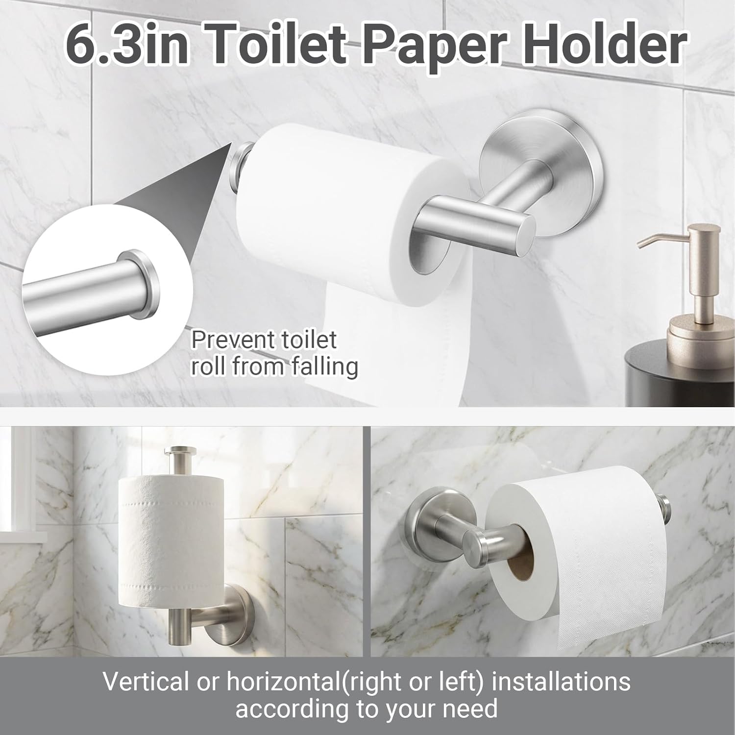 24 Inch Usable Towel Bar, 5-Piece Brushed Nickel Bathroom Accessories, SUS304 Stainless Steel Towel Ring Holder, Toilet Paper Holder with 2 Hooks, Wall Mounted Modern Bathroom Hardware Set
