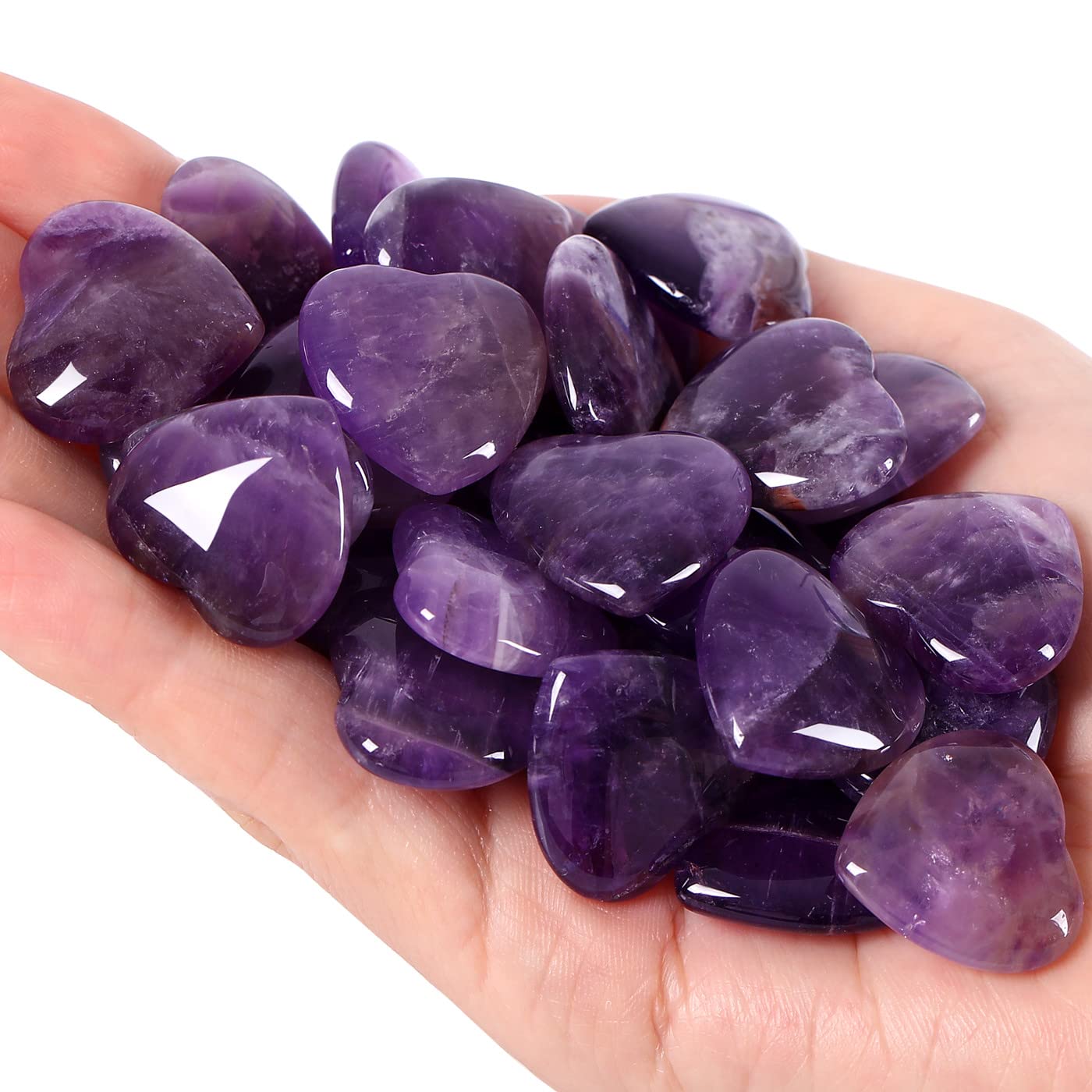 QINJIEJIE 20 PCS Amethyst Heart Crystal Purple Healing Crystals Natural Cute Stones Pocket Healing Palm Love Bulk Set Wholesale Reiki Energy Balancing Meditation Valentine's Day Gift