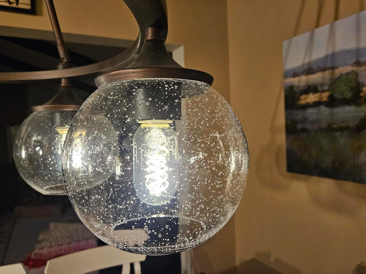 Glass Lamp Shade Replacement Globe for Light Fixture, 1-5/8 inch Fitter, 7.1" Diameter, 6.3" Height, Clear Seeded Bubble Effect Glass Cover