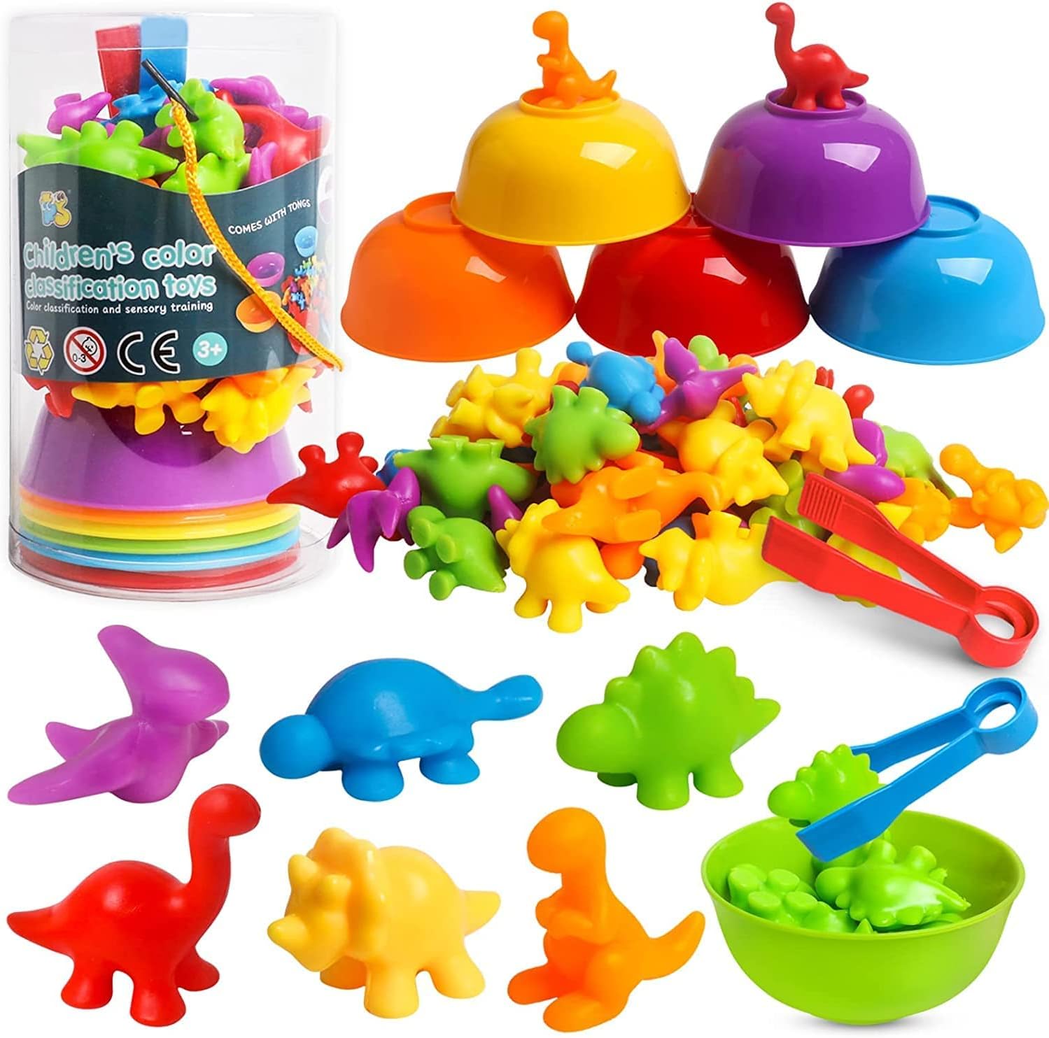 NEWSTYLE 58Pcs Color Sorting and Counting Dinosaurs Toys for Toddler 3 ...