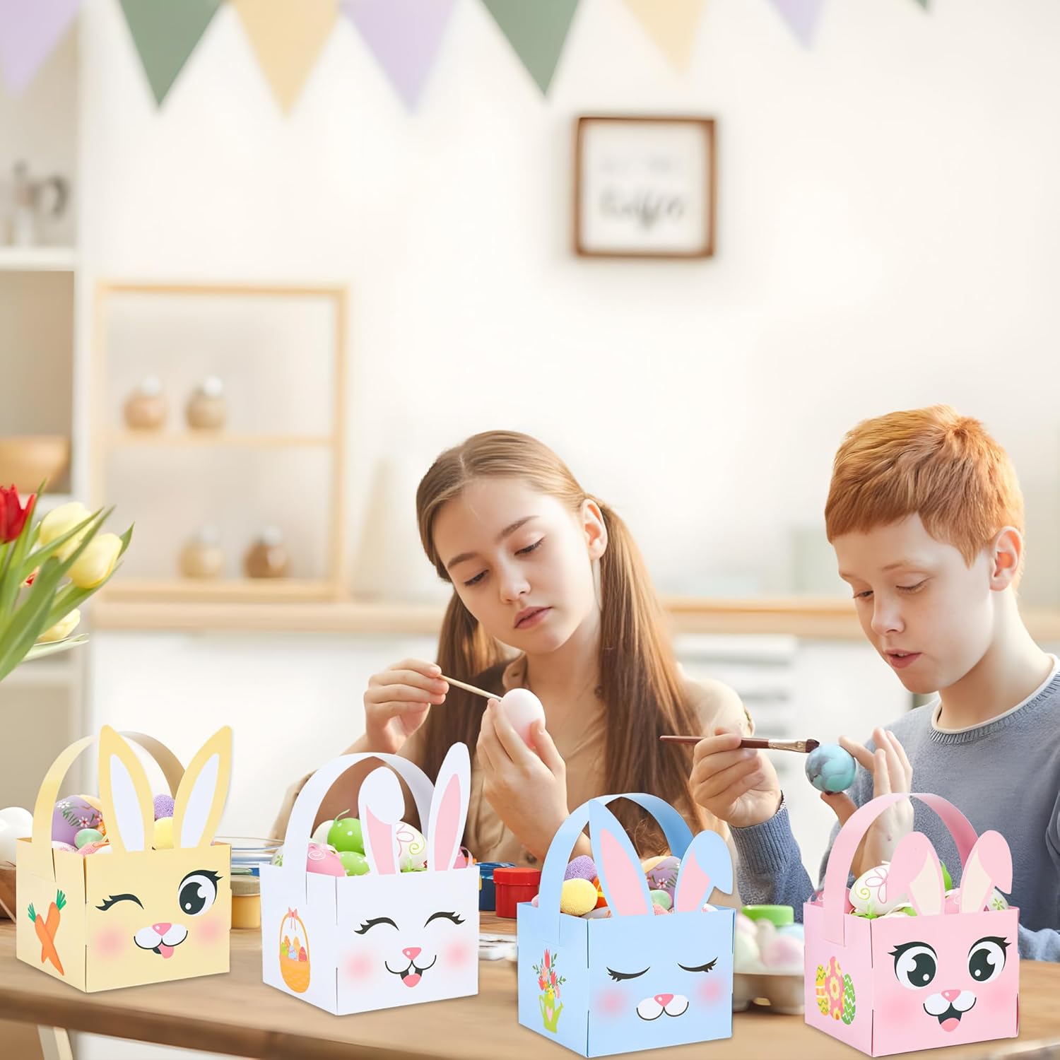 24 PCS Easter Baskets Bunny Egg Basket Container with Handle Easter Decorative Gift Treat Boxes Rabbit Shape Gift Baskets for Egg Hunt School Classroom Party Supplies - Image 4