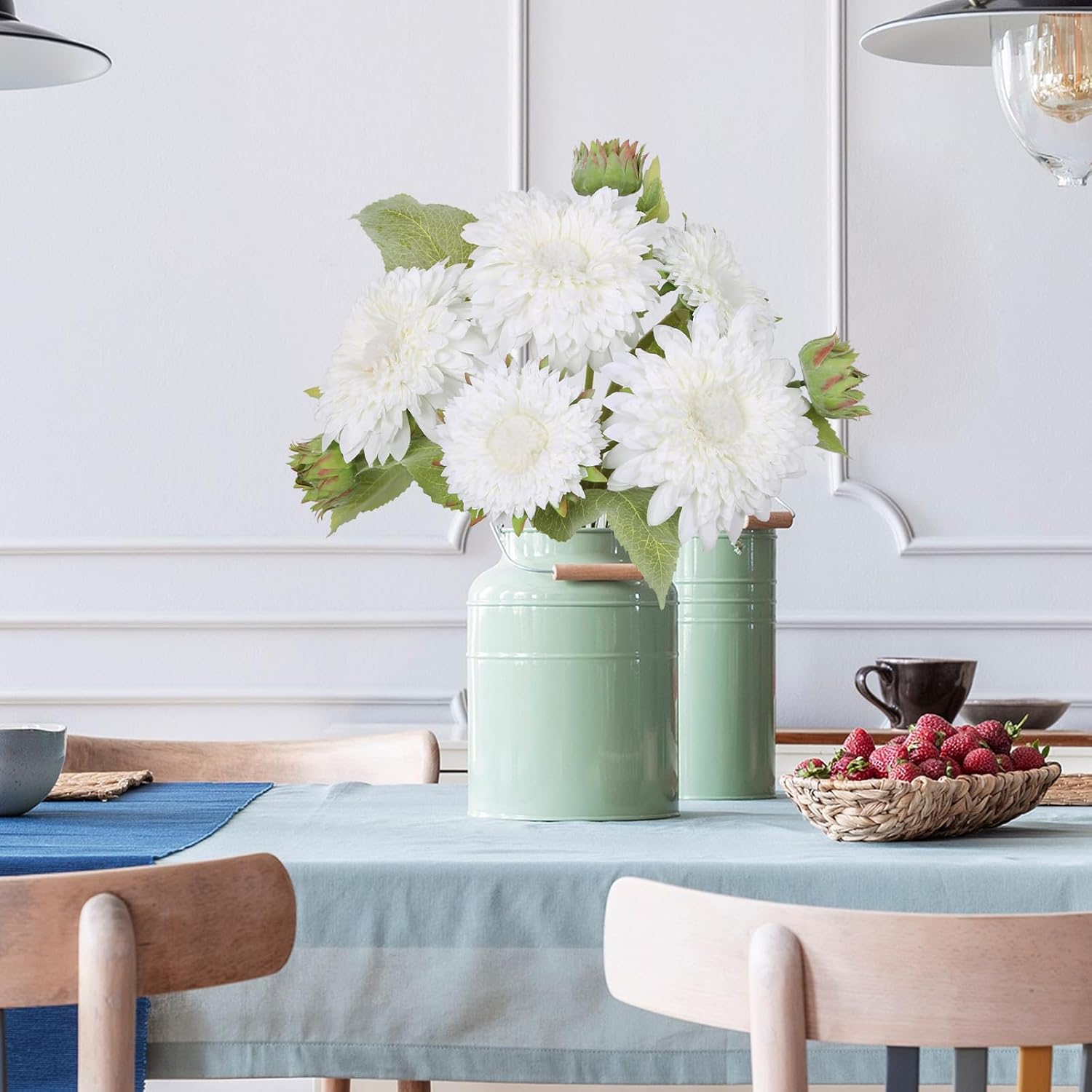 IPOPU Artificial Sunflower Bouquet with Long Stems Fake Silk Sunflowers Bouquet with 5 Heads Faux Sunflower for Wedding Party Home Office Decoration Dining Table Centerpiece (White1 Bunches) - Image 7