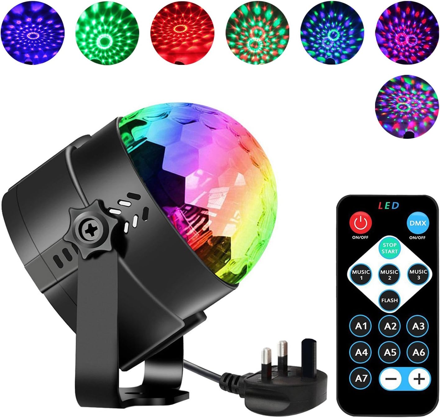 Disco Lights Disco Ball Mini Party Lights 7 Colors RGB Sound Activated DJ Stage Lights Crystal Ball with Remote Control Rotating Lighting Effect for Kids Gifts Party Dance Karaoke KTV Bar by Zknen