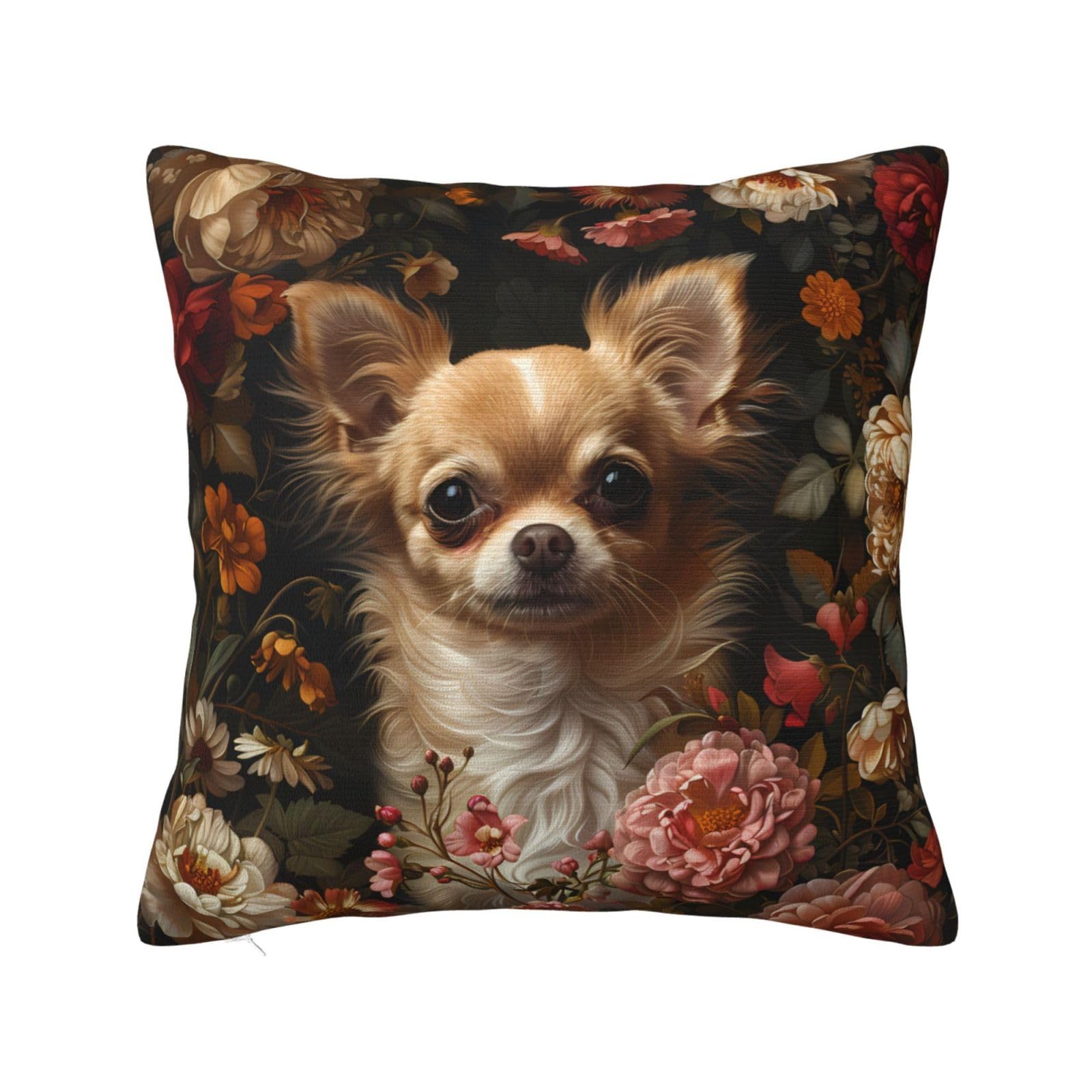 Keebik William Morris Pillow Cover, Vintage Style, Flowers, Chihuahua, Soft, Decorative, for Home, Living Room, Bed, Couch, Car, 18x18 inches