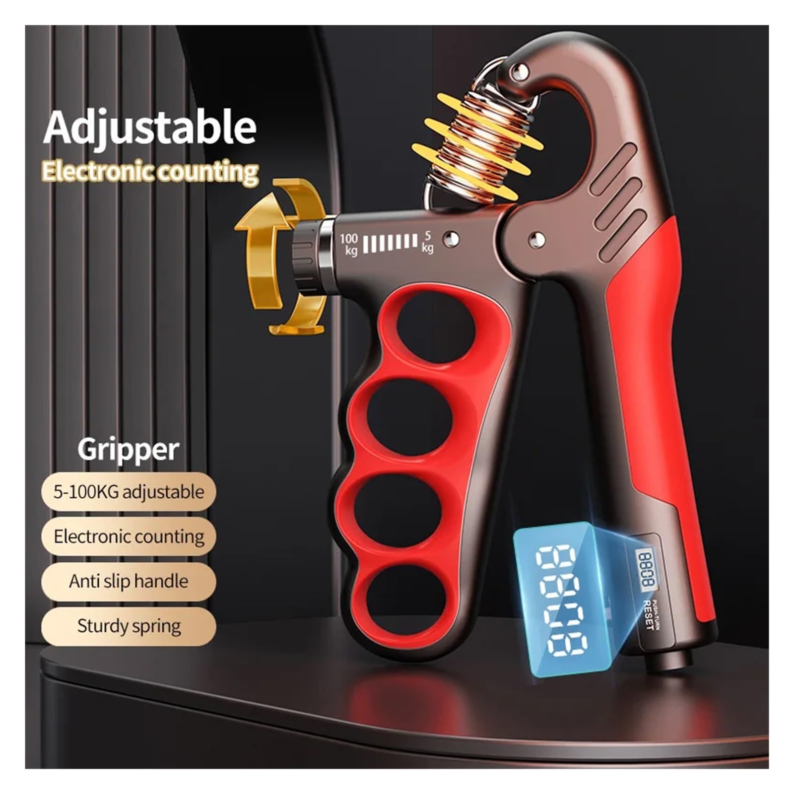 Entrenador de fuerza de prensión, 5-100kg Fortalecedor de mano ajustable Fuerza la muscular(Orange)