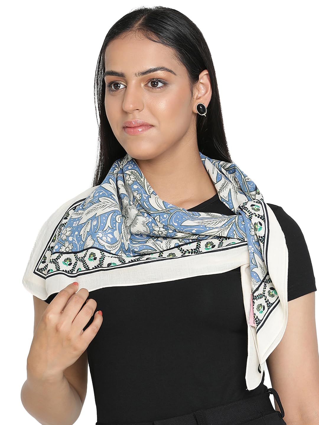 merinomere Women's Morris Blue & White Cotton Square Scarf – 90x90cm Lightweight Soft Bandana, Handkerchief, Neck & Hair Wrap Accessory-picture-40