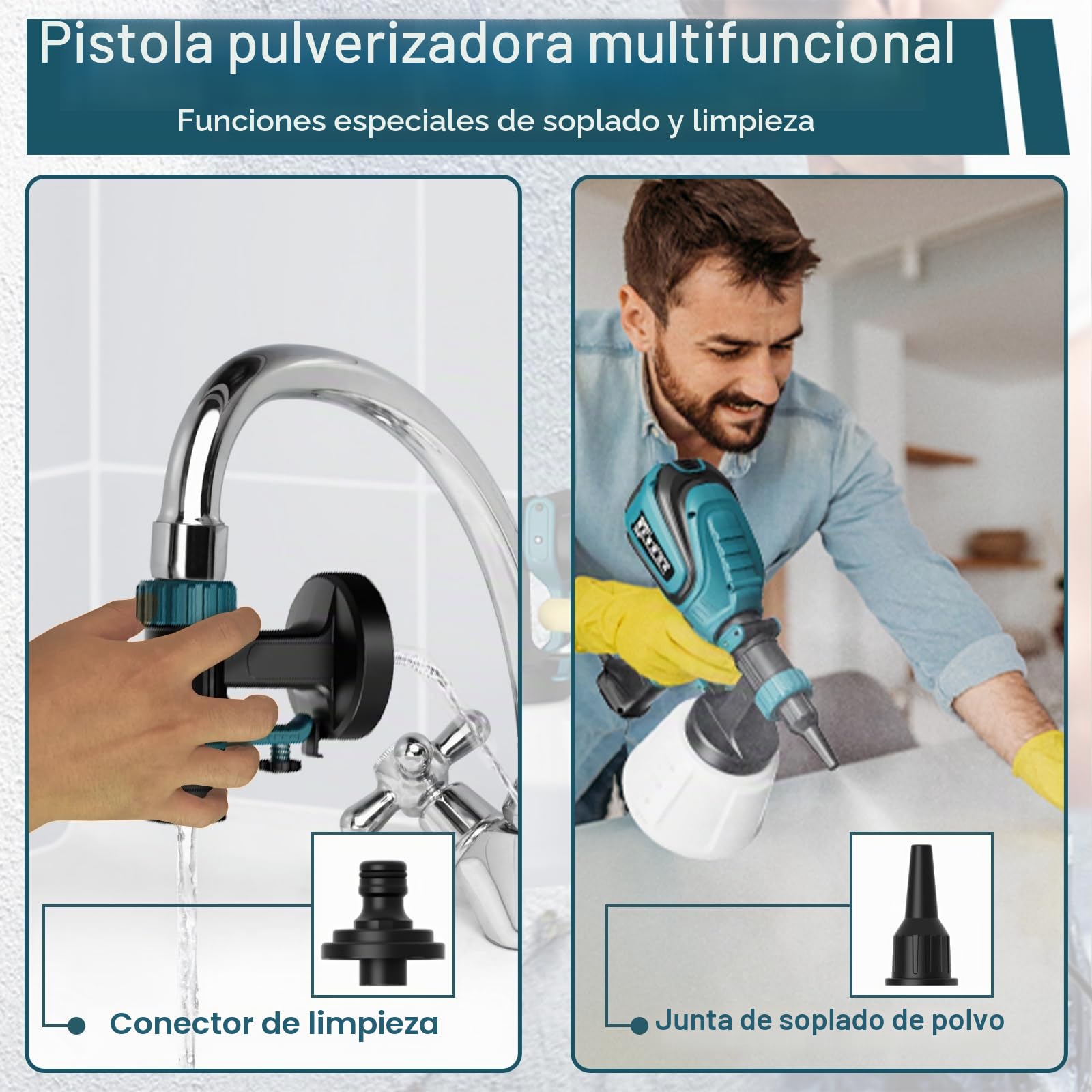 Pulverizador de Pintura, Pistola de pulverización HVLP de 700 W con Juntas de Limpieza y soplado, 4 boquillas y 3 Patrones, fácil de Limpiar, para Muebles, armarios, Vallas, Paredes, Puertas,