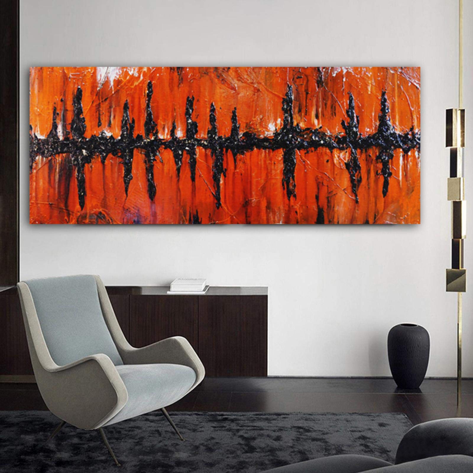 Duży rozmiar pomarańczowa abstrakcyjna farba sztuka ścienna obrazy na płótnie wydruk plakat obraz olejny salon wystrój domu 30 x 75 cm (12 x 30 cali) rama wewnętrzna
