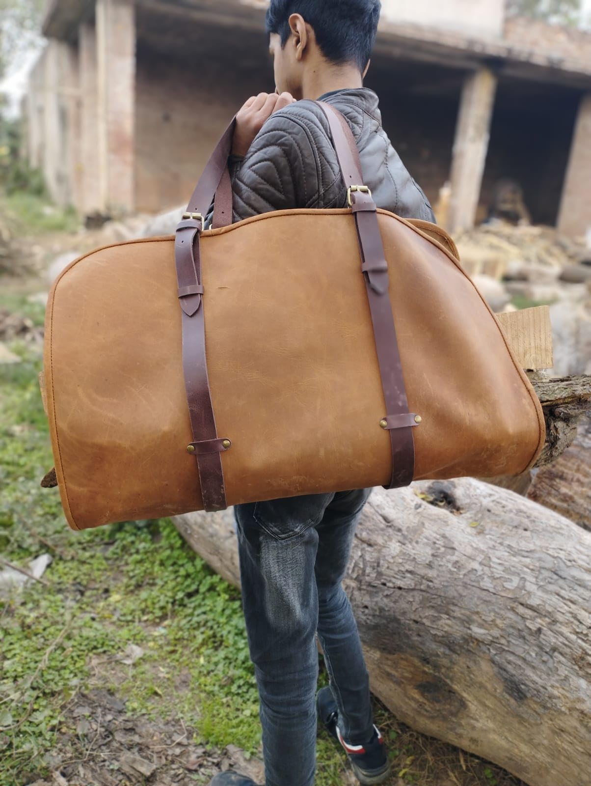 Borsa porta legna da ardere in vera pelle fatta a mano in vera pelle porta legna da ardere borsa tote bag porta legna da camino