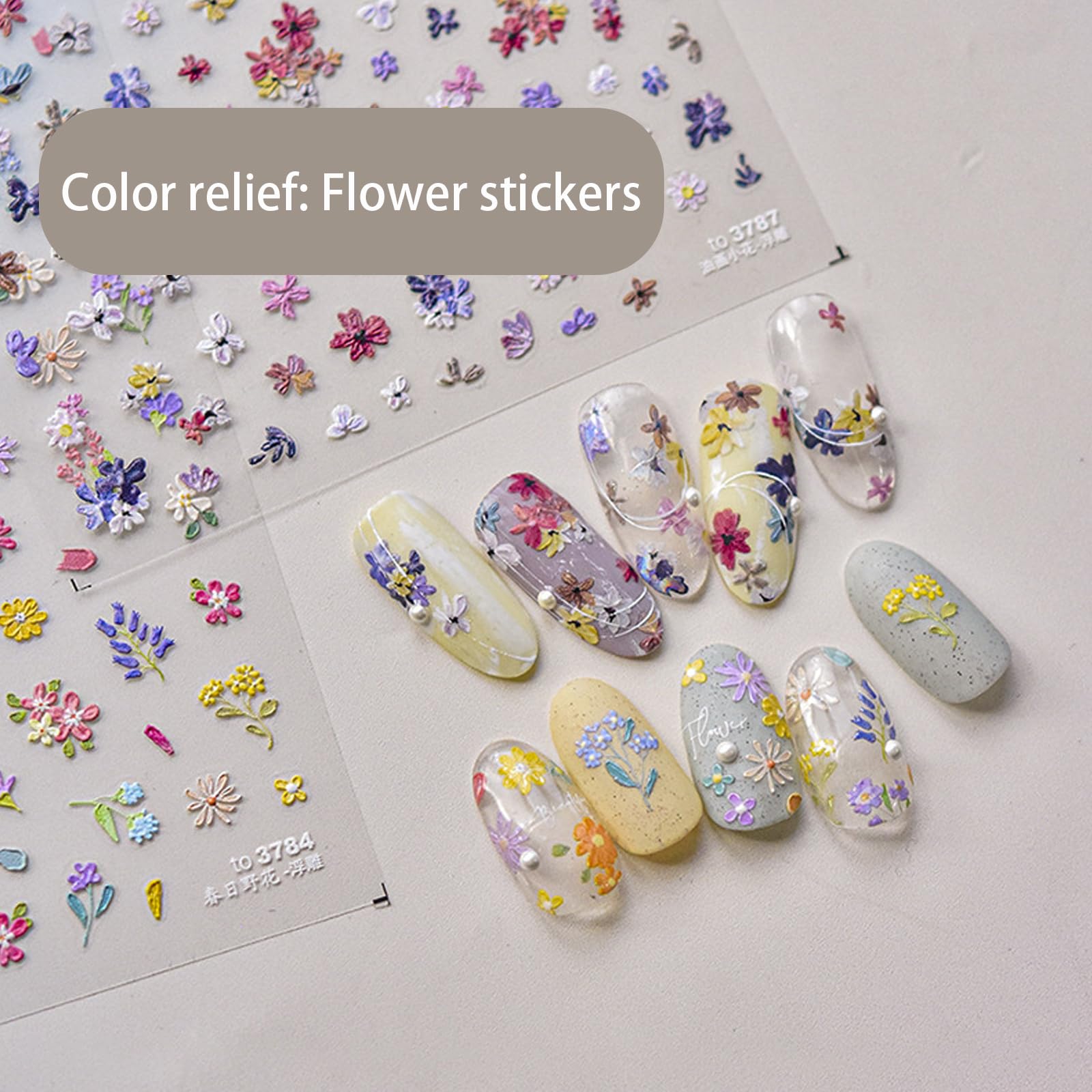 4 Hojas de Pegatinas artísticas para uñas de Flores, Pegatinas Autoadhesivas para uñas Florales, Pegatinas para uñas con Flores de Primavera, Decoraciones artísticas para uñas