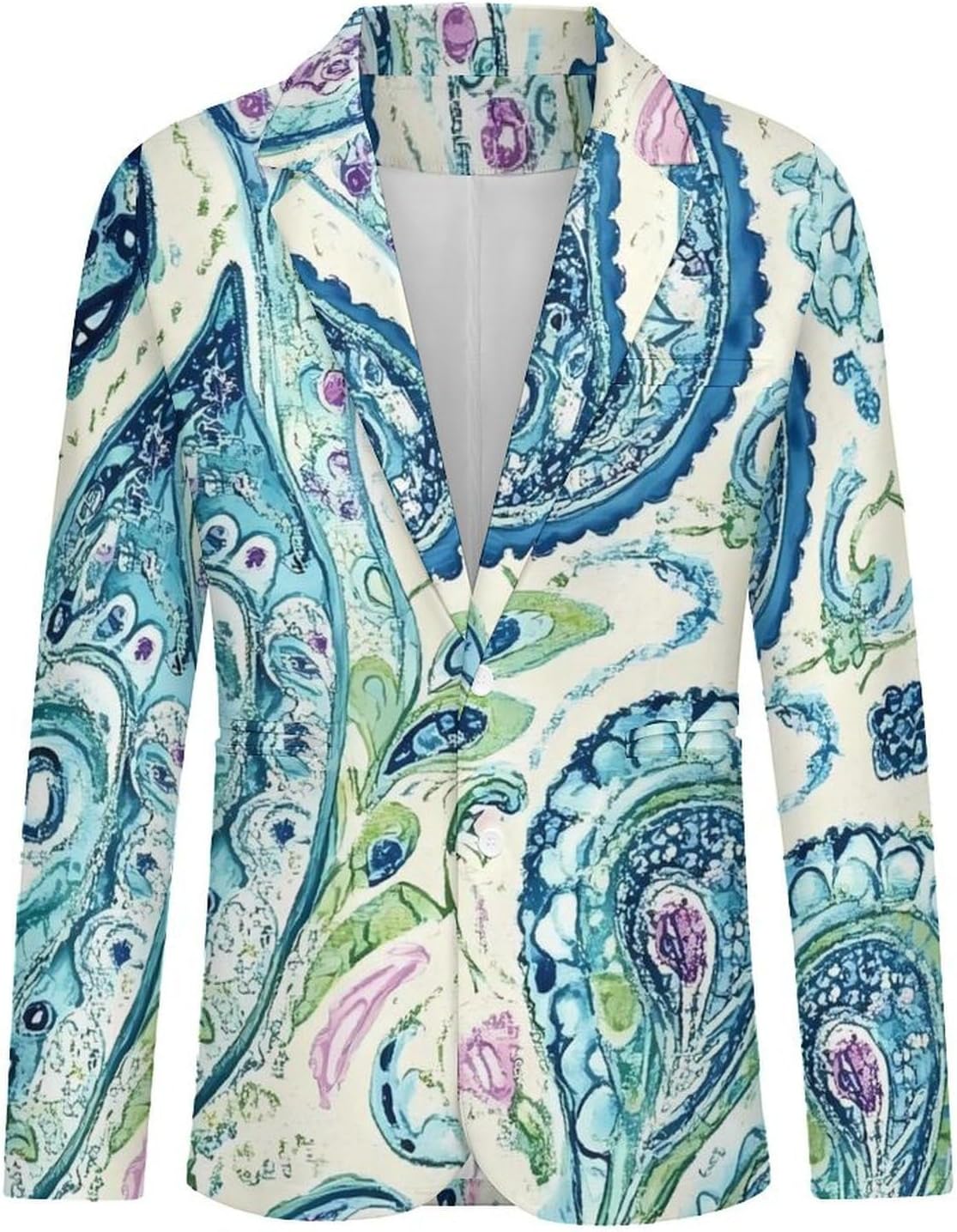 Paisley Pattern Blue Green Men's Blazer Sport Coat Jacket Two Buttons Business Casual Suit