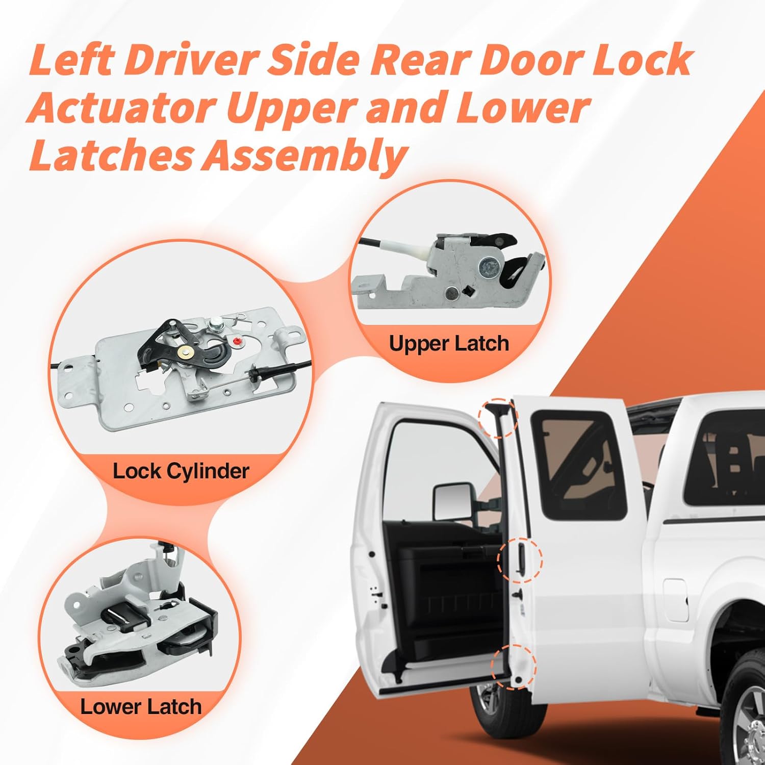 Rear Door Latch Assembly, Left Driver Side Lock Actuator Upper and Lower Latches Assembly, Compatible with 2004-2008 Ford F150 Extended Cab Pickup, Replaces 8L3Z-18264A01-B, 6l3Z-18264A01-B