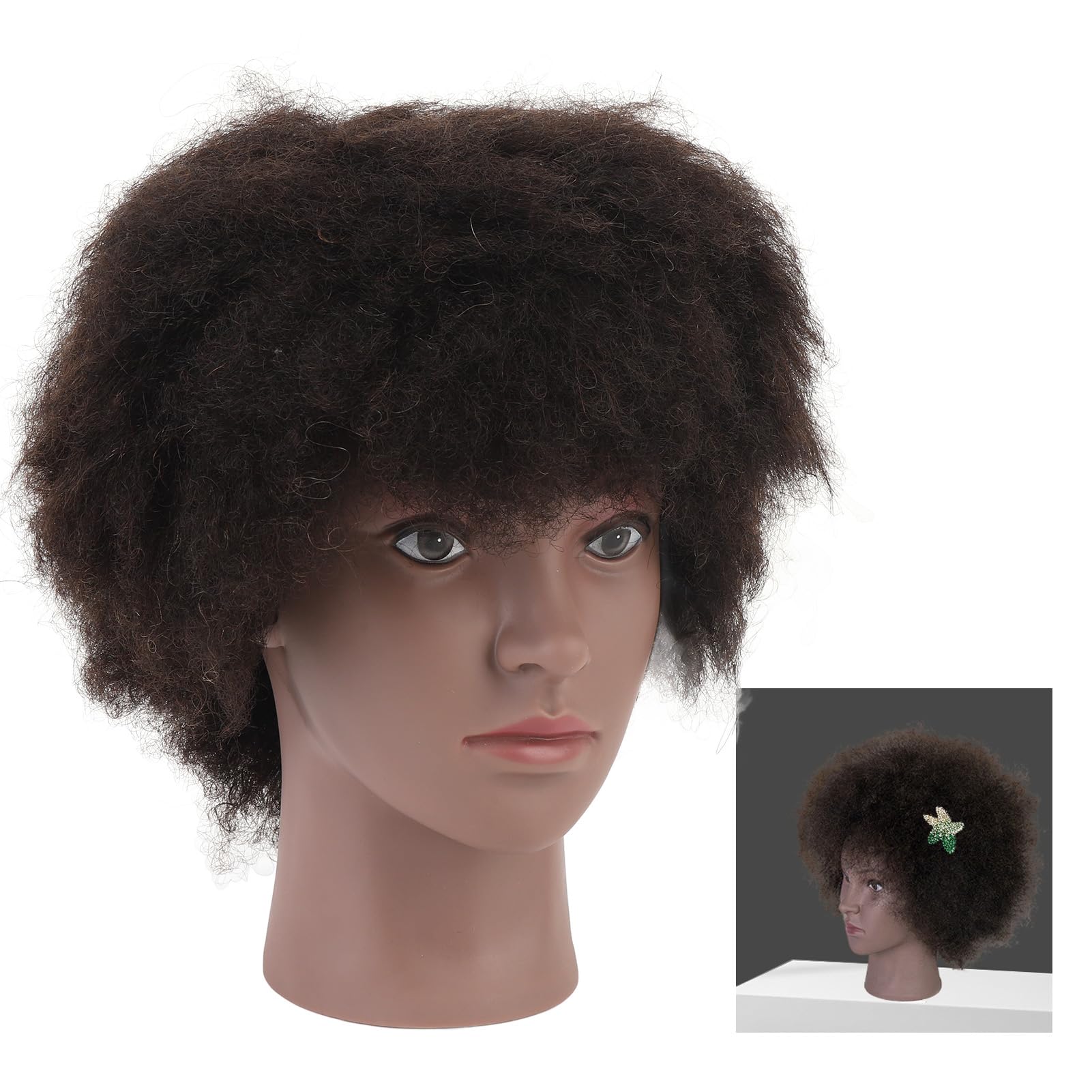 Testa di Manichino Cosmetologia Riccia Africana Realistica Pelle Nera Resina PVC per la Pratica dello Styling