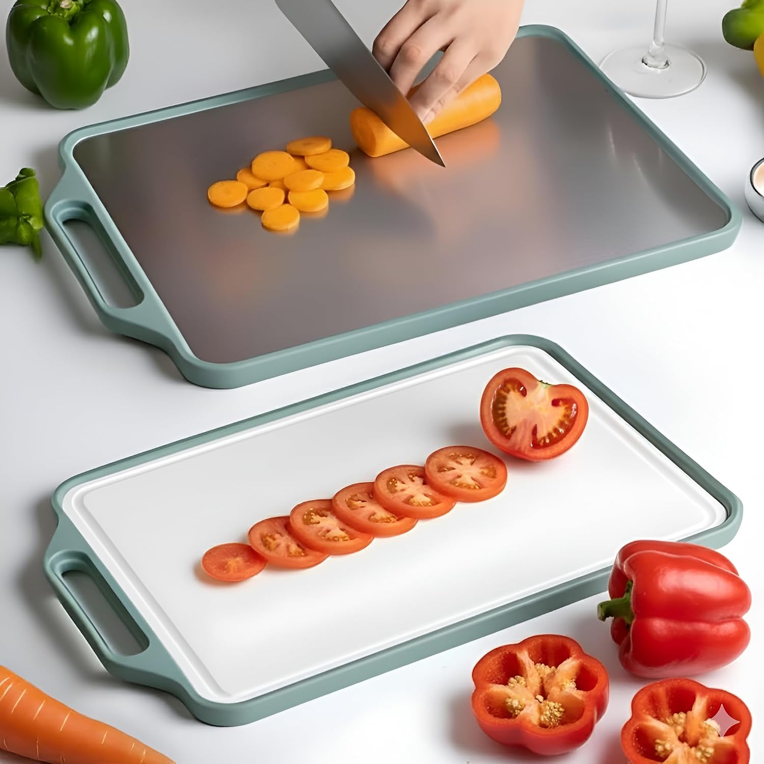 ABJA Stainless Steel Chopping Board, Large Double Sided Cutting Board for Kitchen, Food Grade Vegetable Cutter, Meat Chopp