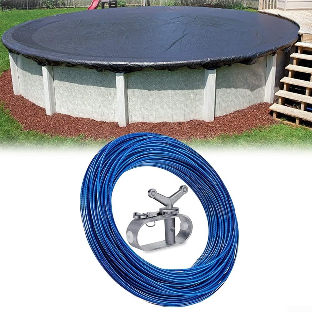 Kit de apriete de cubierta de piscina con cable de acero recubierto de plástico de 100 pies y tensor diseñado para una seguridad sólida y ajustable de piscinas sobre el suelo