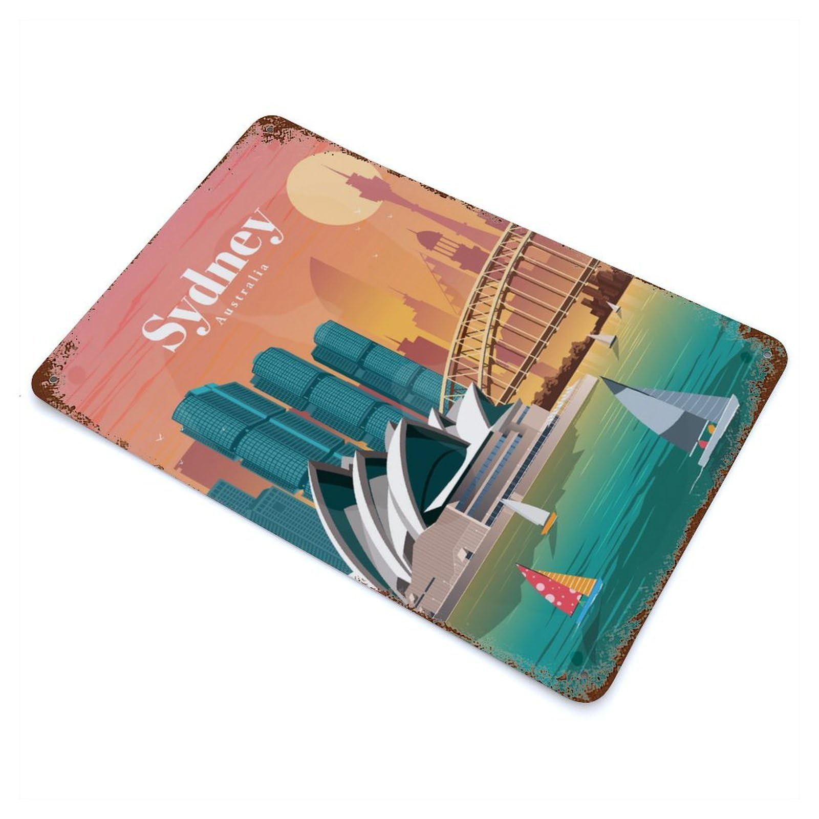 Travel to Sydney Rusty Metal Tin Sign 11.8"x7.9", Rustic Home Decor for Living Room, Hallway And Home Decor