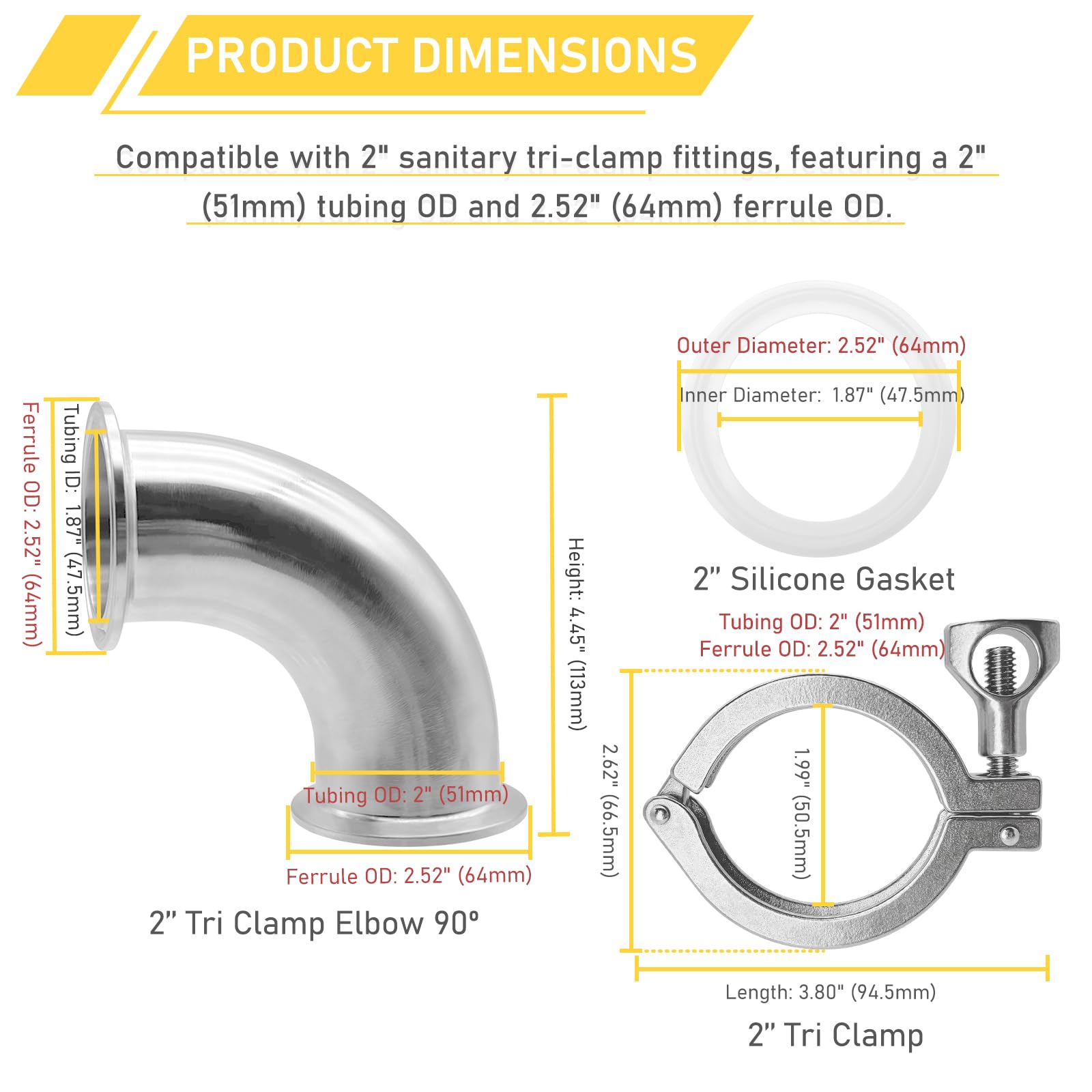 2-1/2 in. x 2in. Female NPT Tri-Clamp (Tri-Clover) - 316 SS