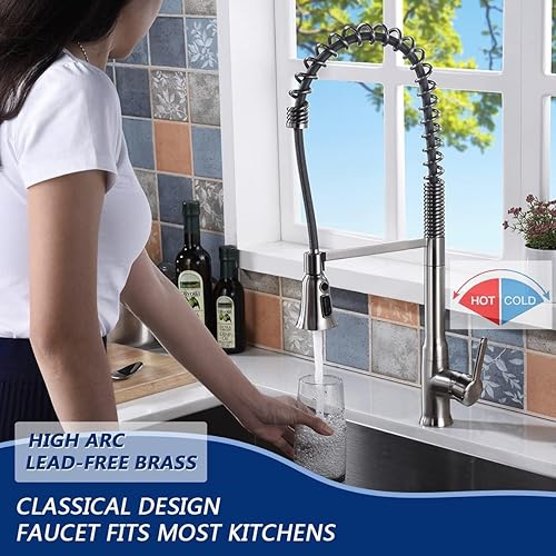 Miniatura 3 de Grifos de cocina de latón macizo con rociador extraíble, manija única comercial con botón de pausa, grifo de fregadero de cocina de alto estándar de