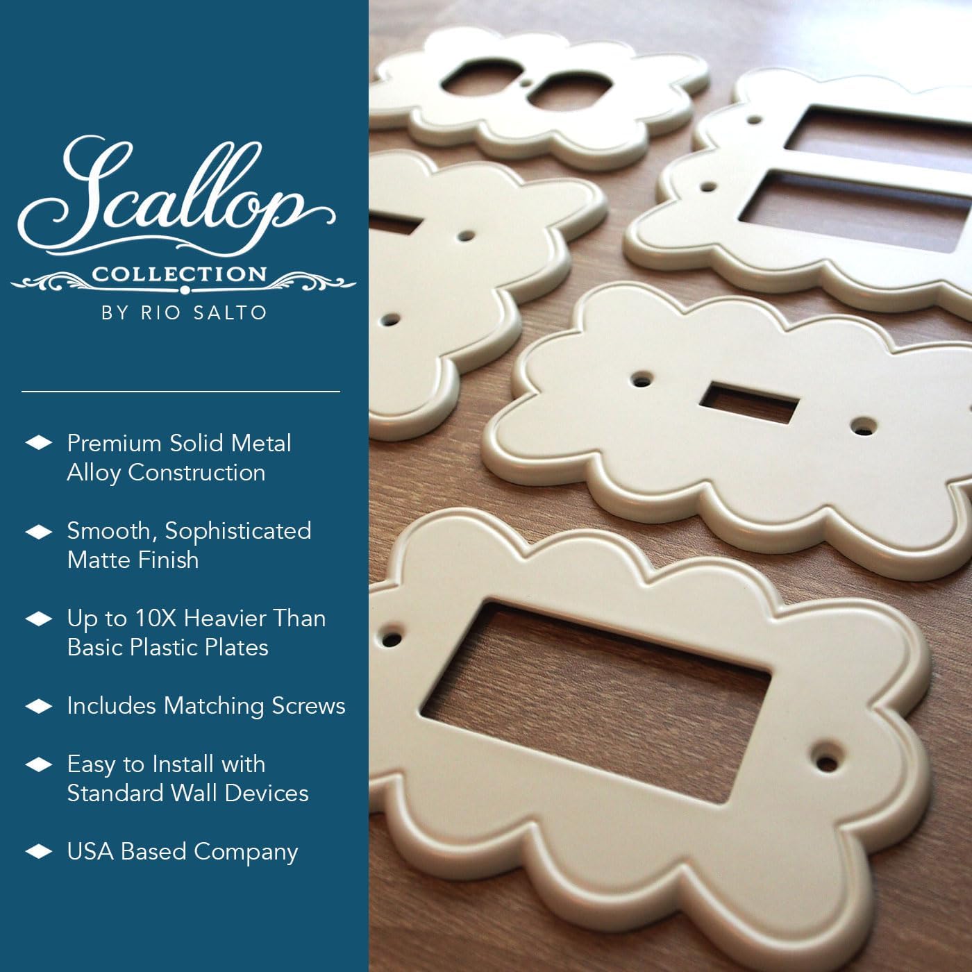 Rio Salto Ivory Light Switch Plate Outlet Cover Scallop Flower Rocker Paddle Decorator Wall Plate Cute Beige Premium Metal Outlet Cover — Scallop Collection, Midsize 5.31" x 3.5" image 3