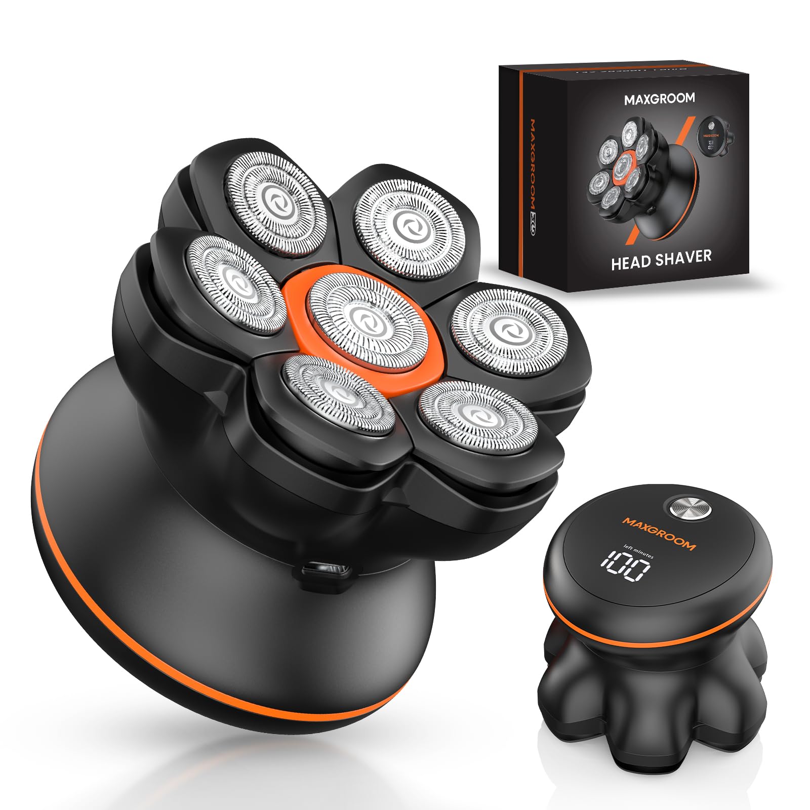 MAXGROOM Glatzen Rasierer Herren, Upgrade-7D Kopfrasierer Glatze, IPX6 Wasserdicht Glatzenrasierer, mit Magnetische Schwebender Kopf & LED-Anzeige, Ideal für Reise und Haushalt, USB-C Aufladung