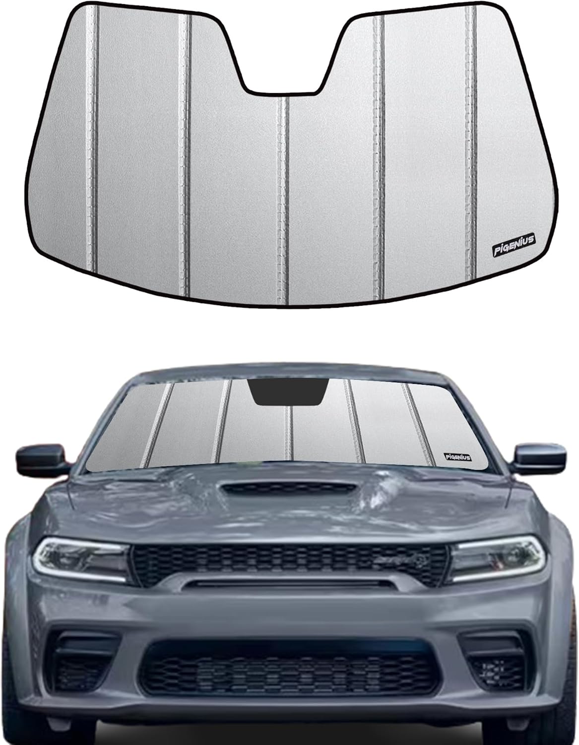 Windshield Sun Shade for Dodge Charger 2011-2023 with Rearview Mirror Mounted Camera - Safeguard Grey(Safeguard) With Rearview Mirror Mounted Camera