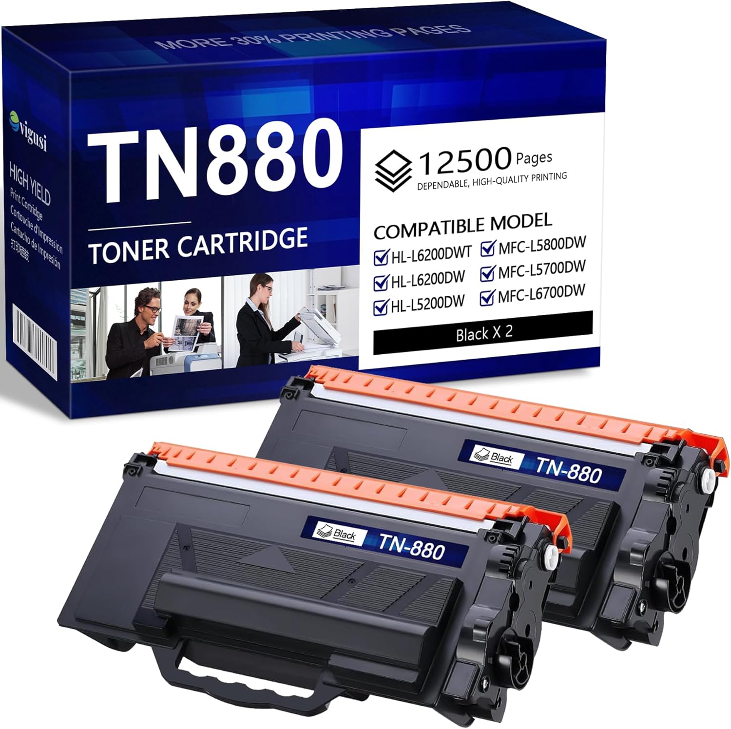 TN880 Super High Yield Toner Cartridge Black Replacement for Brother TN-880 TN 880 Toner HL-L6200DWT L5200DW L5100DN MFC-L5800DW L5700DW L6700DW L6800DW Printer Up to 12,500 Pages 2-Pack